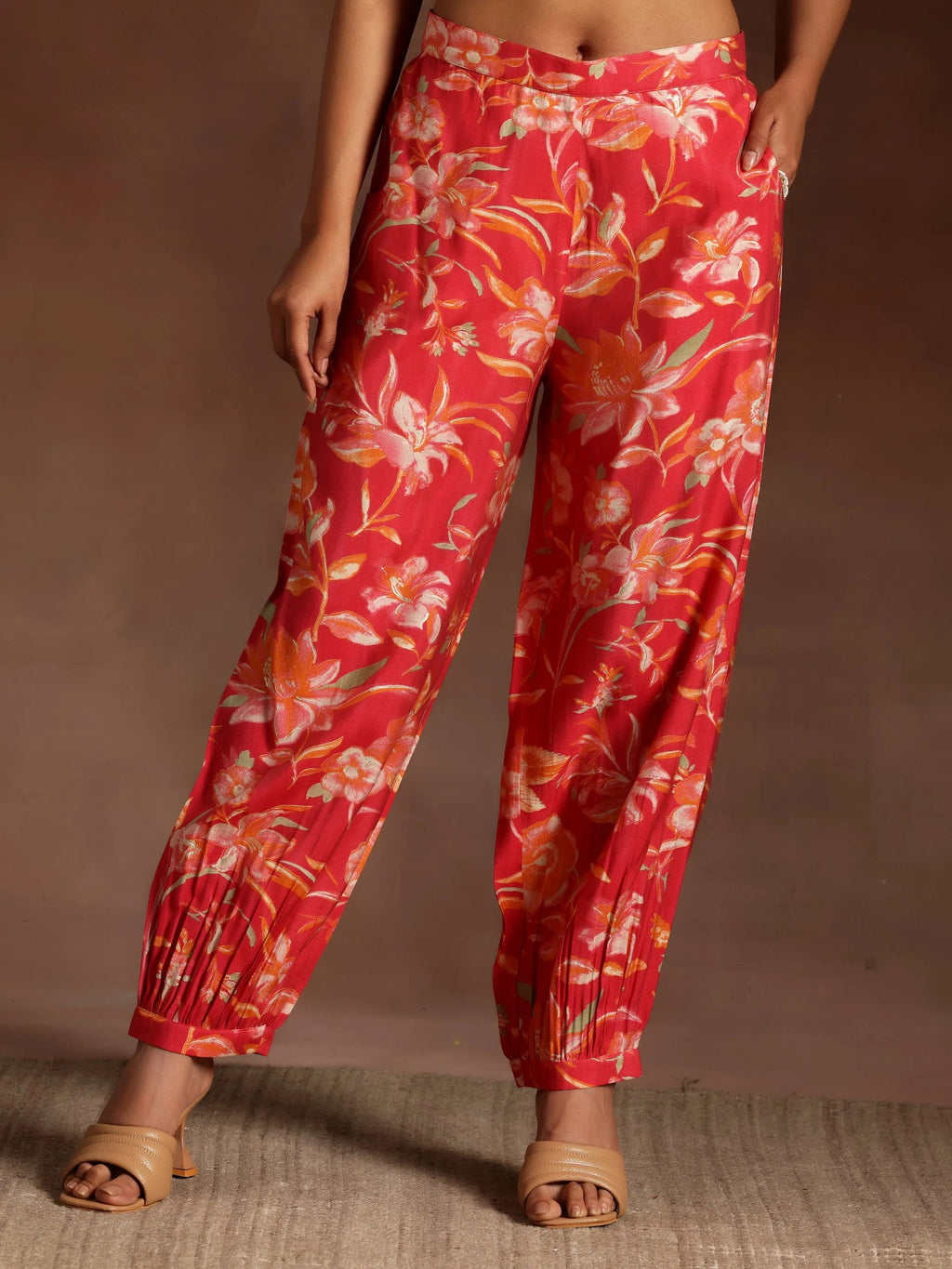 Coral Printed Silk Blend Co-Ords