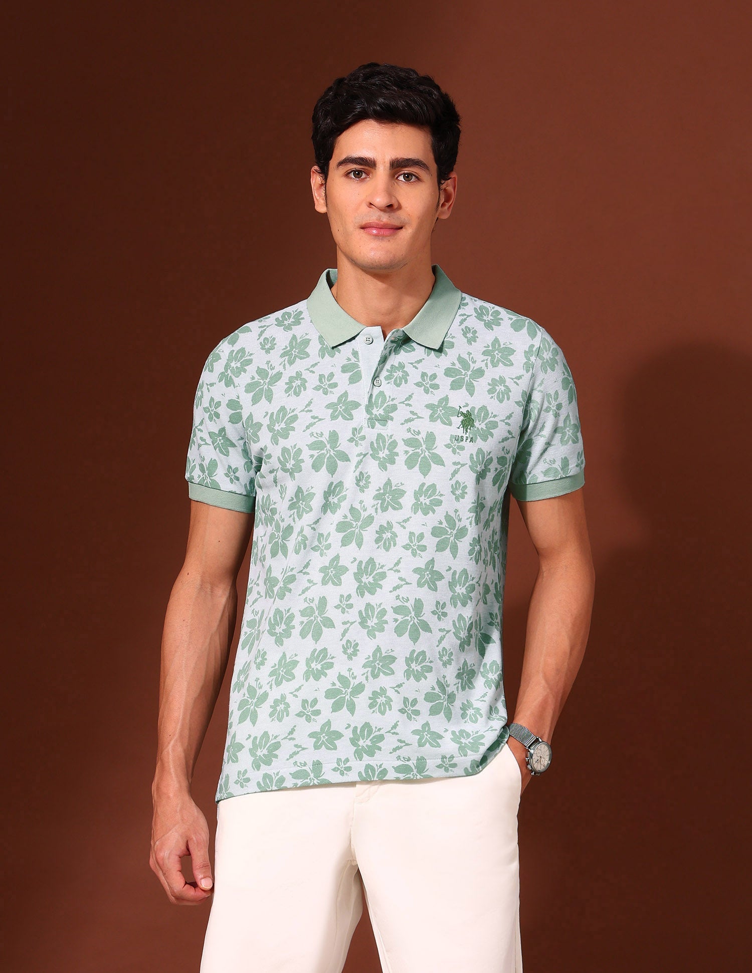 Floral Printed Work and Wander Polo Shirt