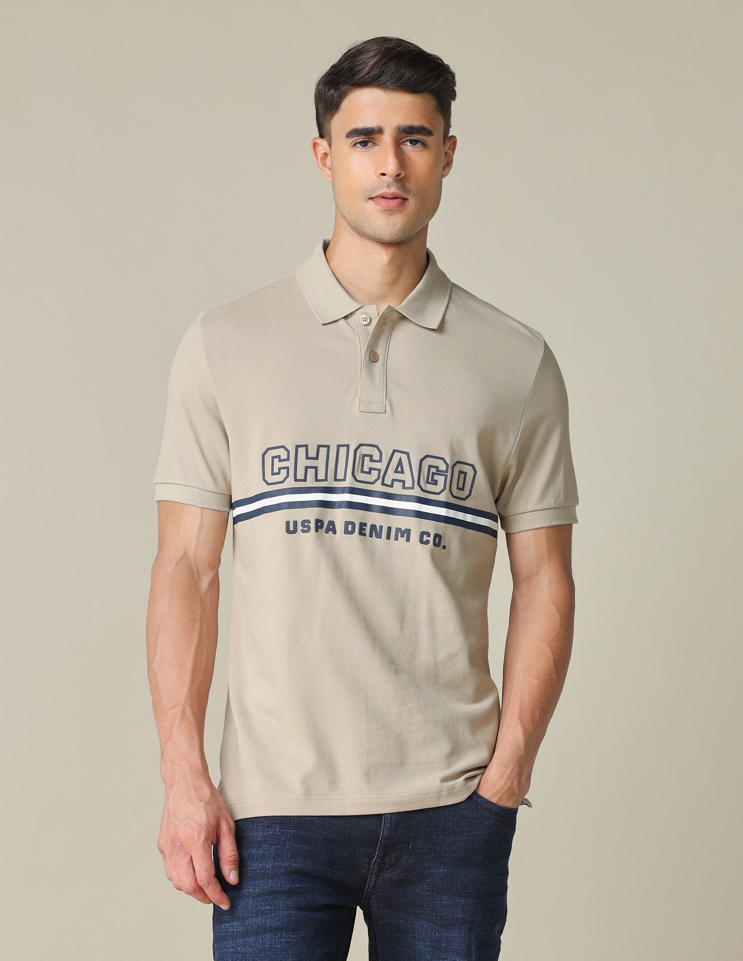 Muscle Fit Typographic Printed Polo Shirt