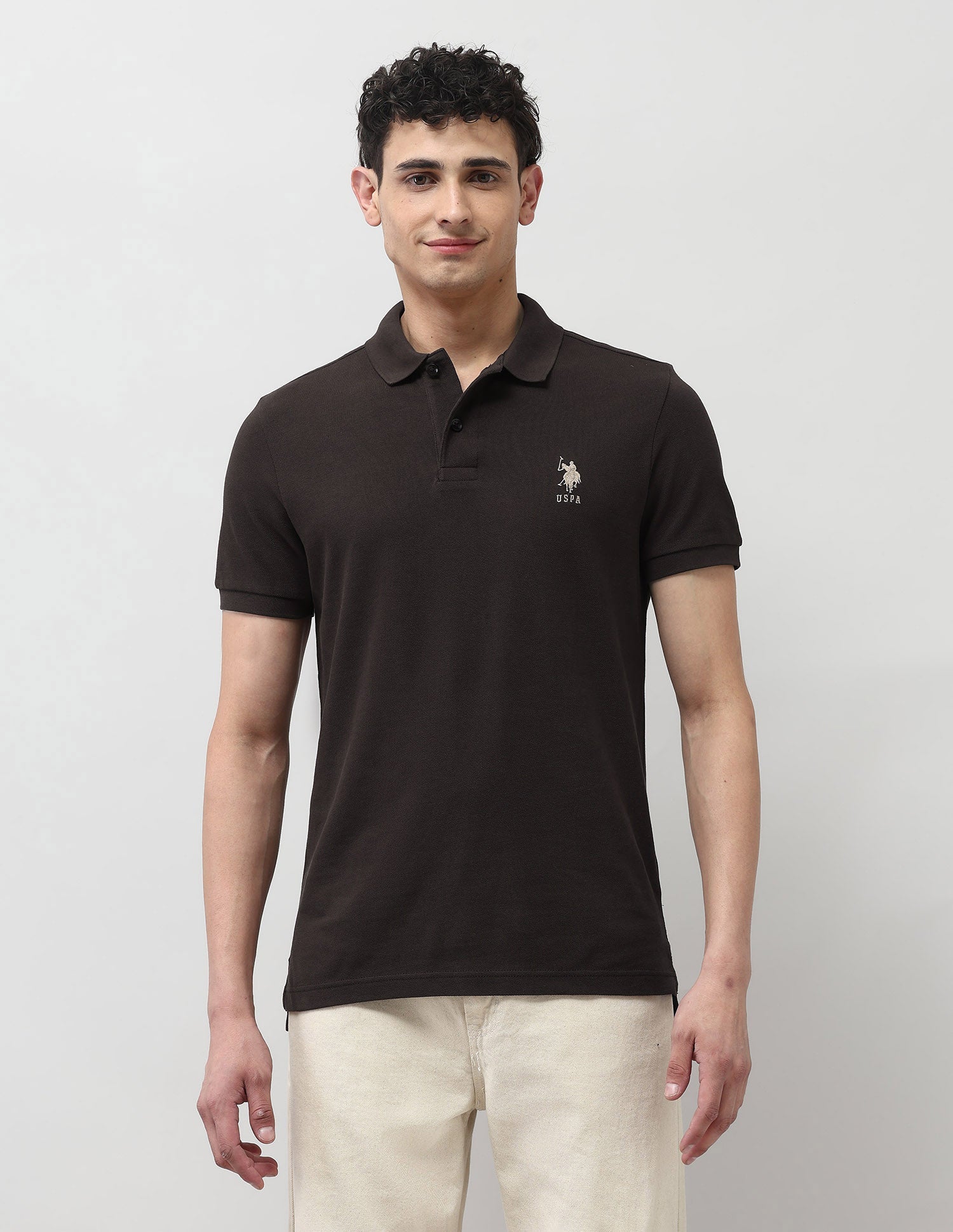 Brand Embroidered Muscle Fit Polo Shirt