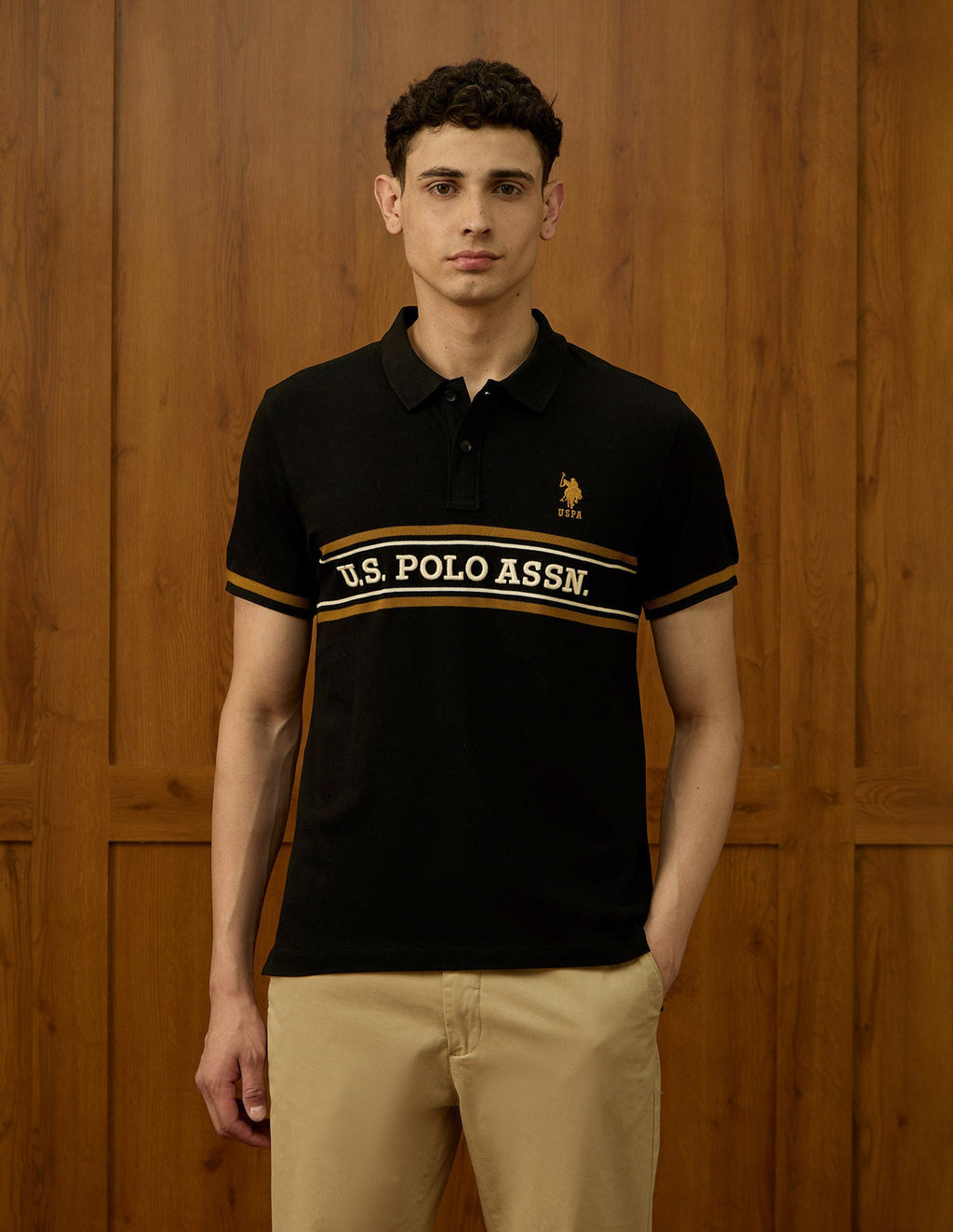 Brand Embroidered Varsity Polo Shirt