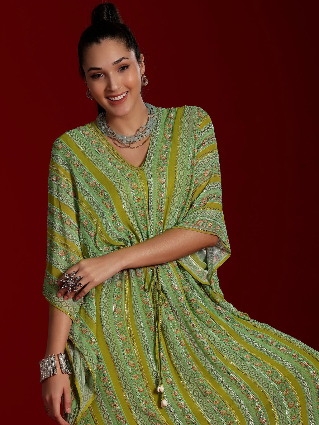 Libas Art Green Printed Poly Georgette 3 Piece Co-Ords