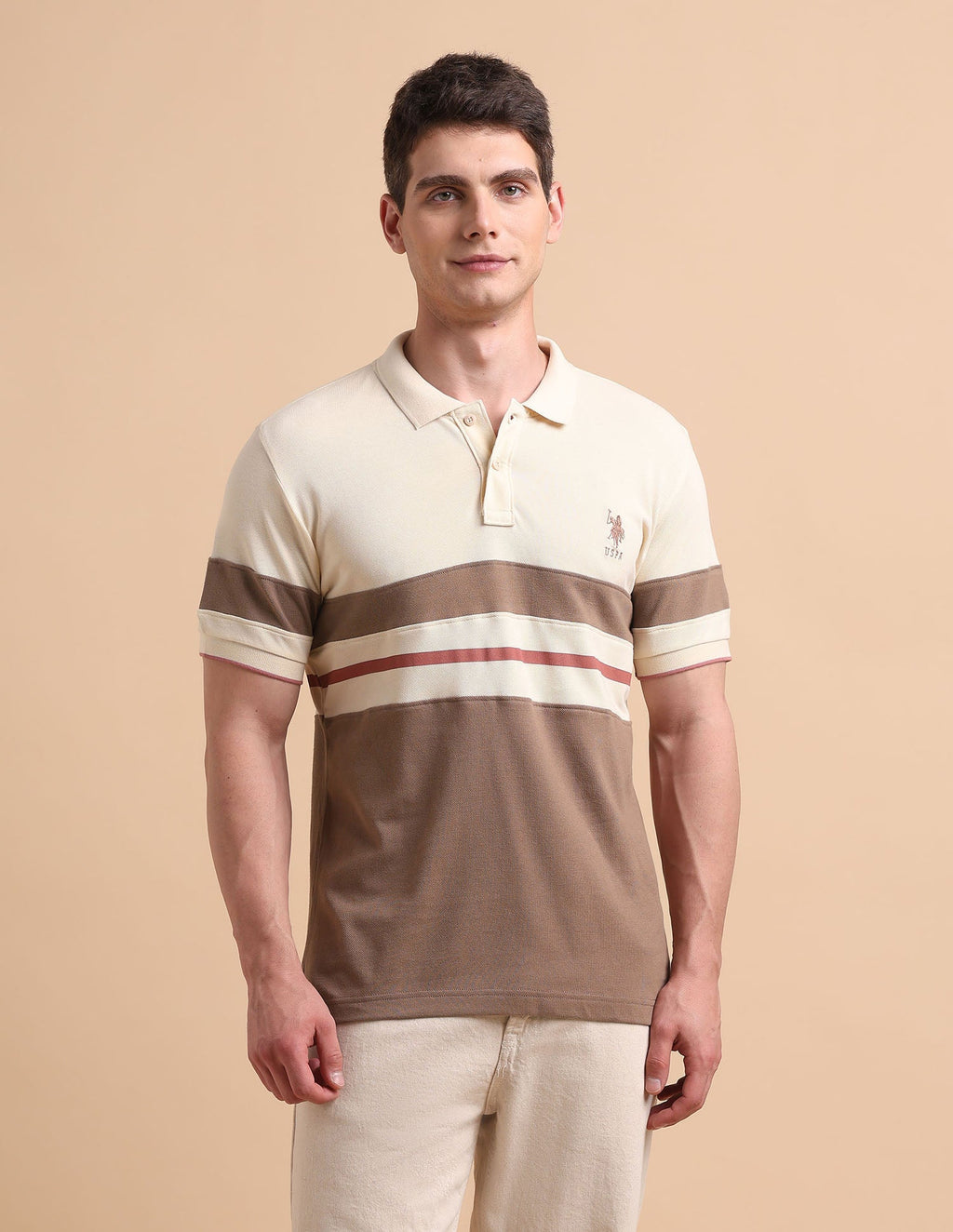 Horizontal Striped Pure Cotton Polo Shirt