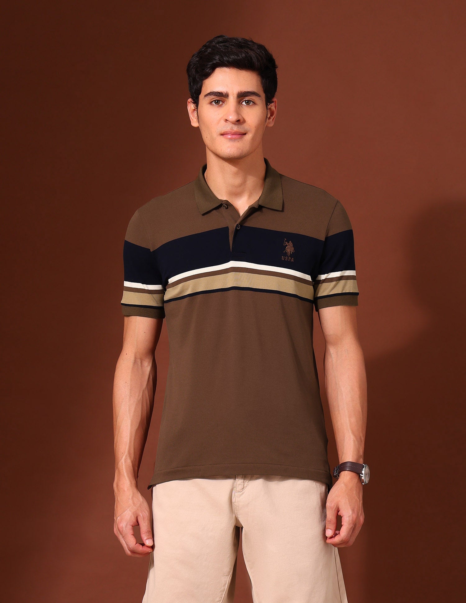 Horizontal Striped Slim Fit Varsity Polo Shirt