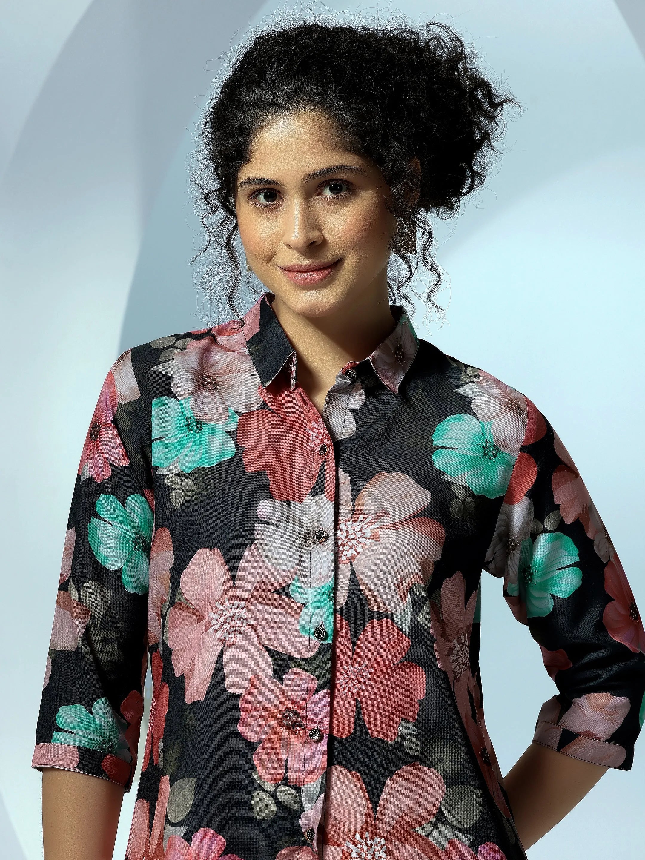 Black Printed Cotton Blend Co-Ords