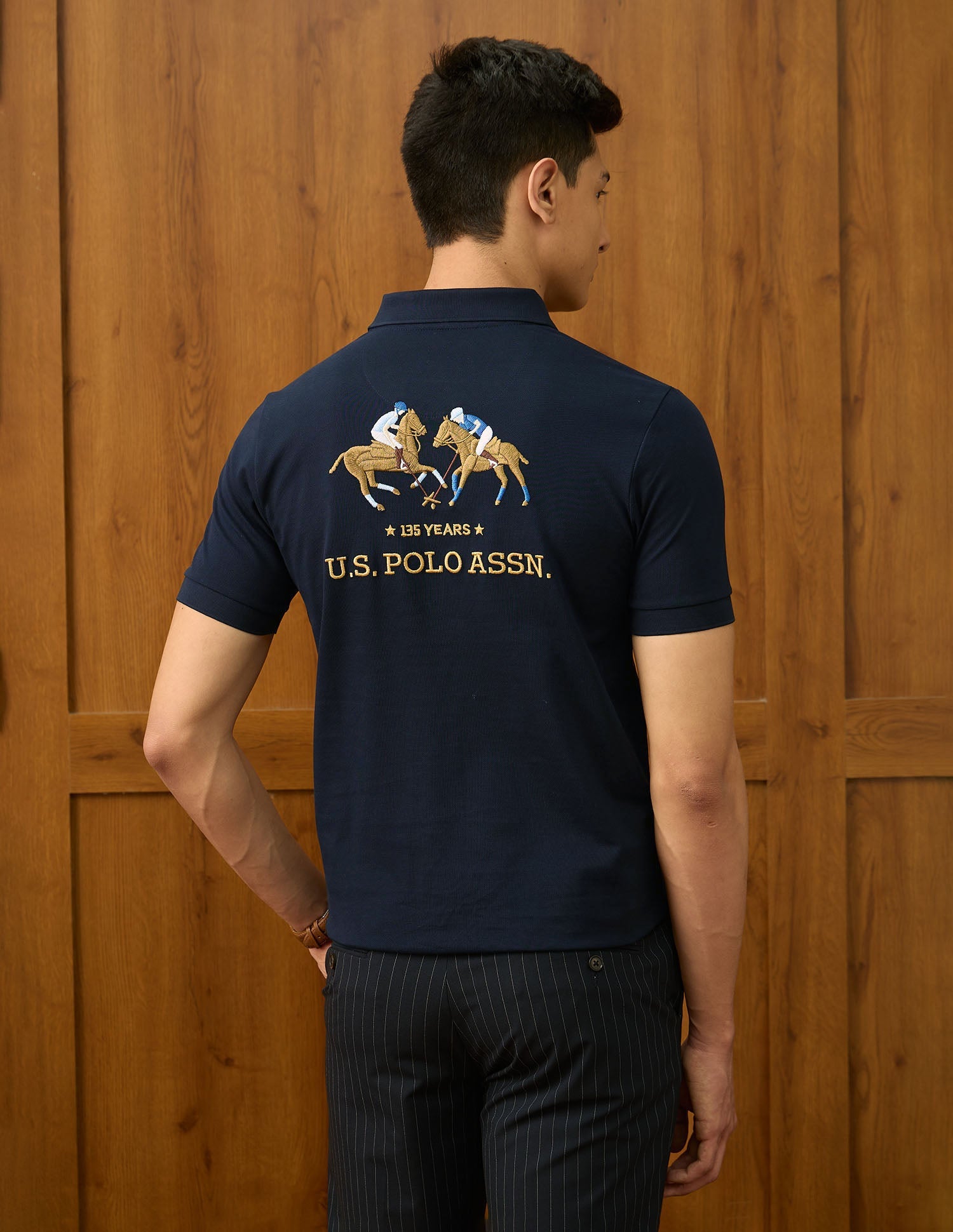 Brand Embroidered Varsity Polo Shirt