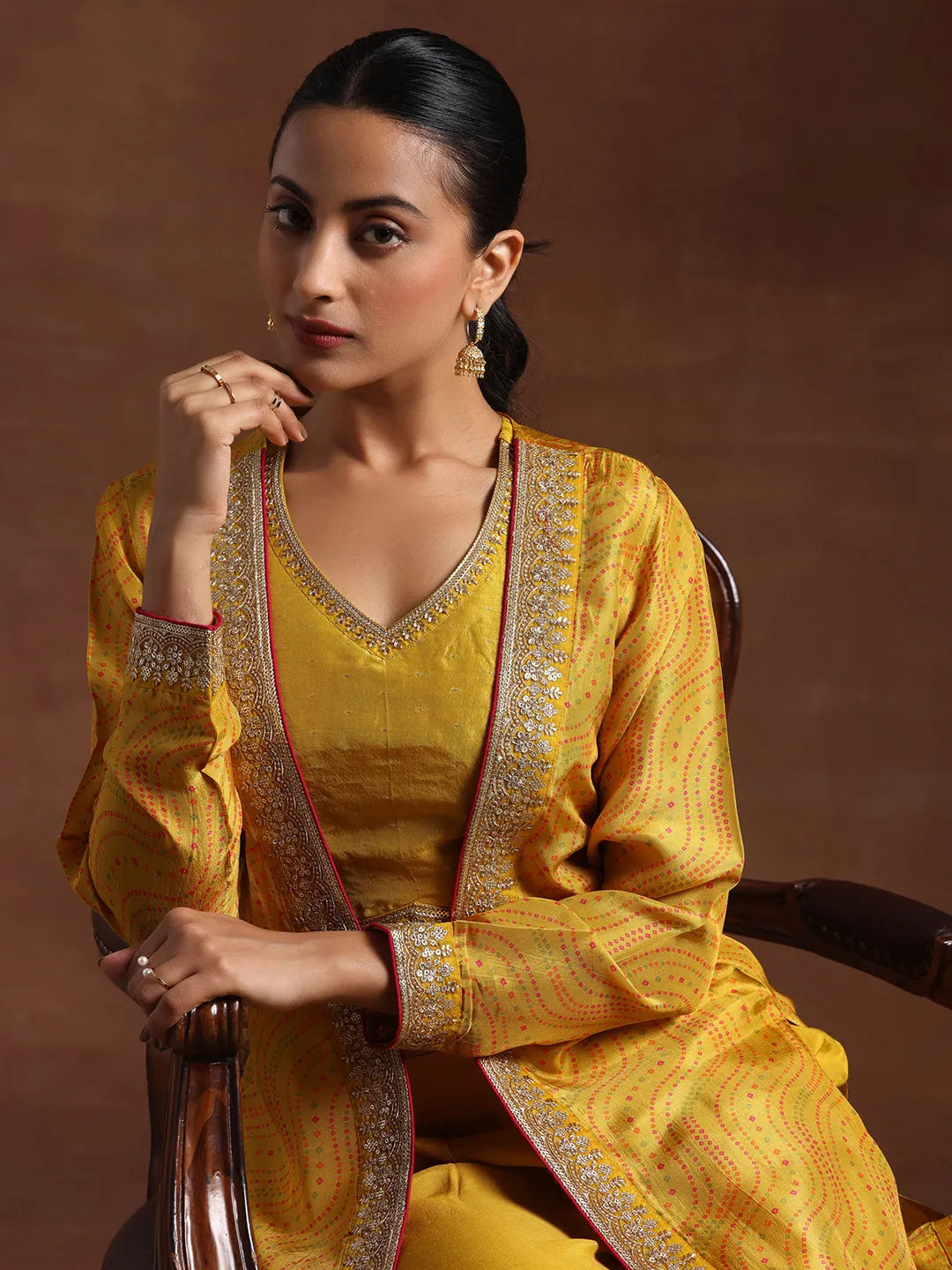 Mustard Embroidered Silk Blend Co-Ords