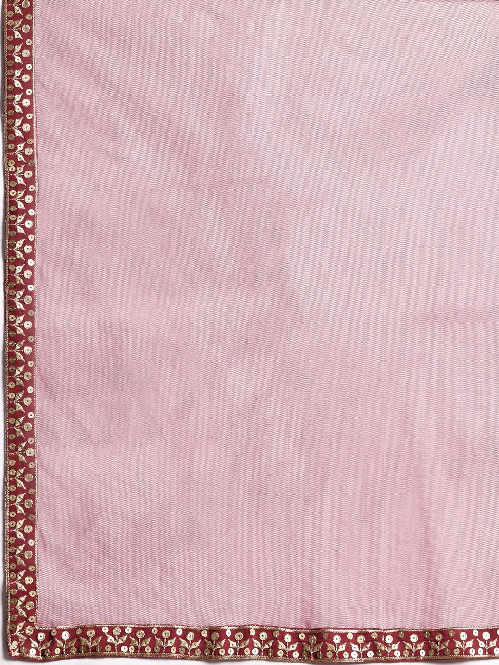 Libas Art Chandni Mauve Embroidered Georgette A-Line Kurta With Trousers & Dupatta