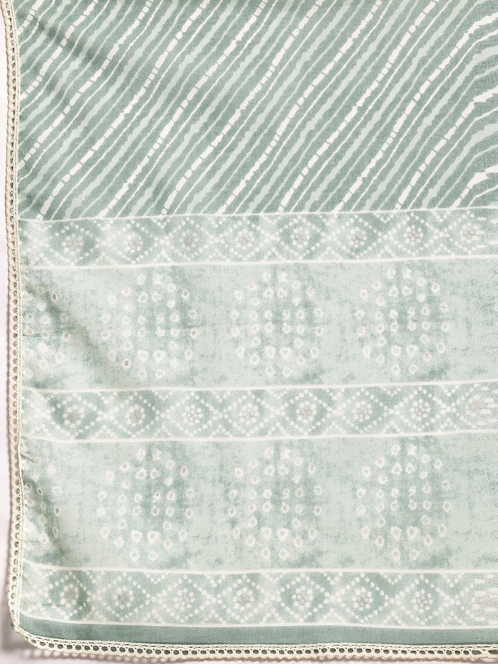 Green Printed Cotton A-Line Kurta With Palazzos & Dupatta