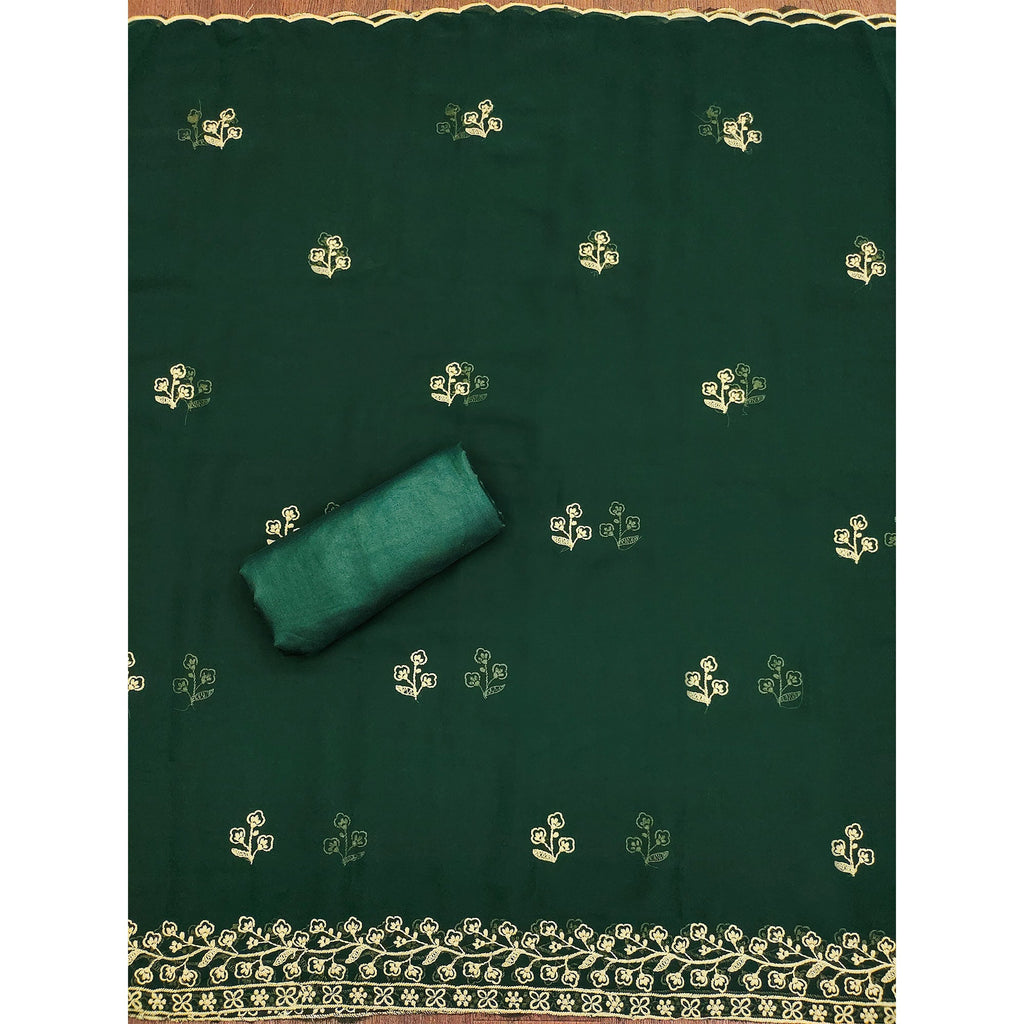 Green Floral Embroidered Georgette Dress Material