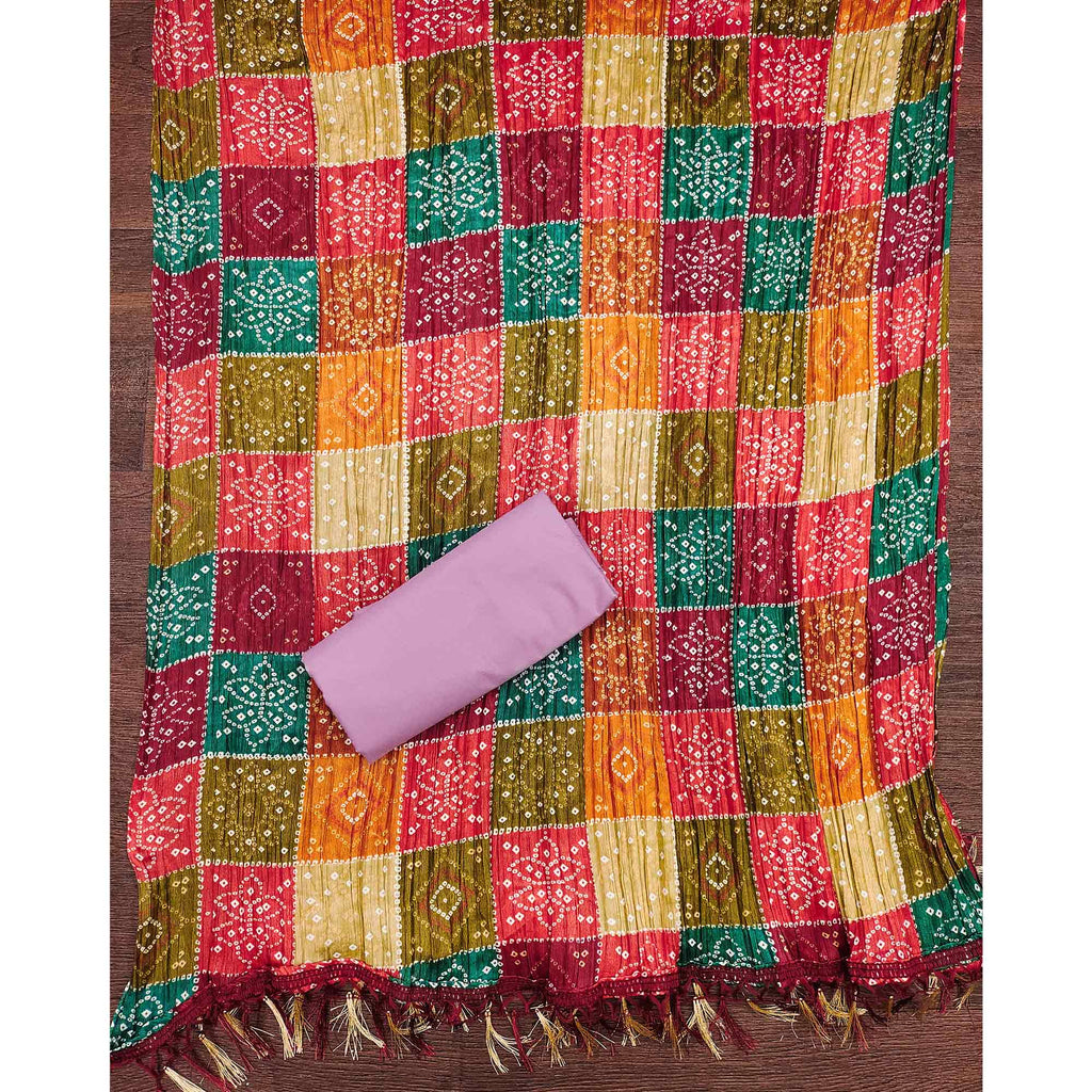 Light Purple Cotton Blend Suit Material with Soft Floral Embroidery