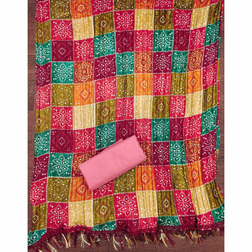 Pink Cotton Blend Suit Material with Soft Floral Embroidery