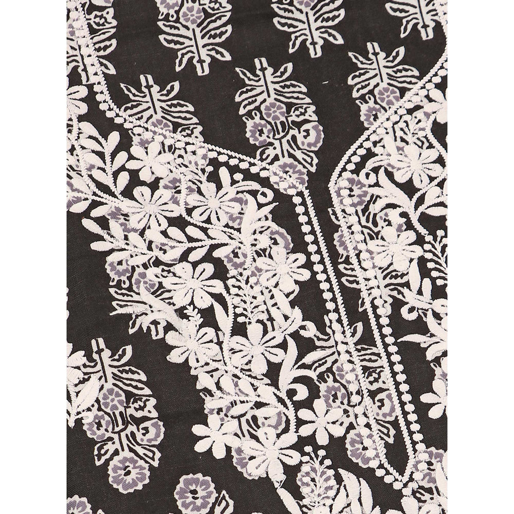 Black Printed With Embroidery Pure Cotton Dress Material