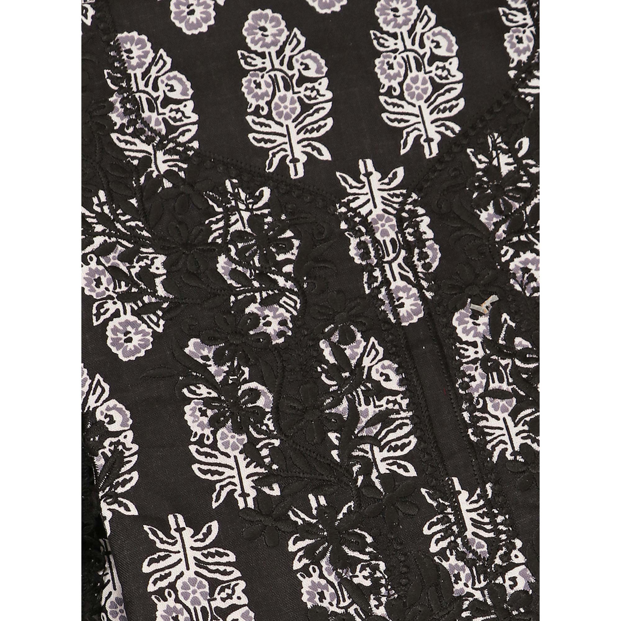 Black Printed With Embroidery Pure Cotton Dress Material