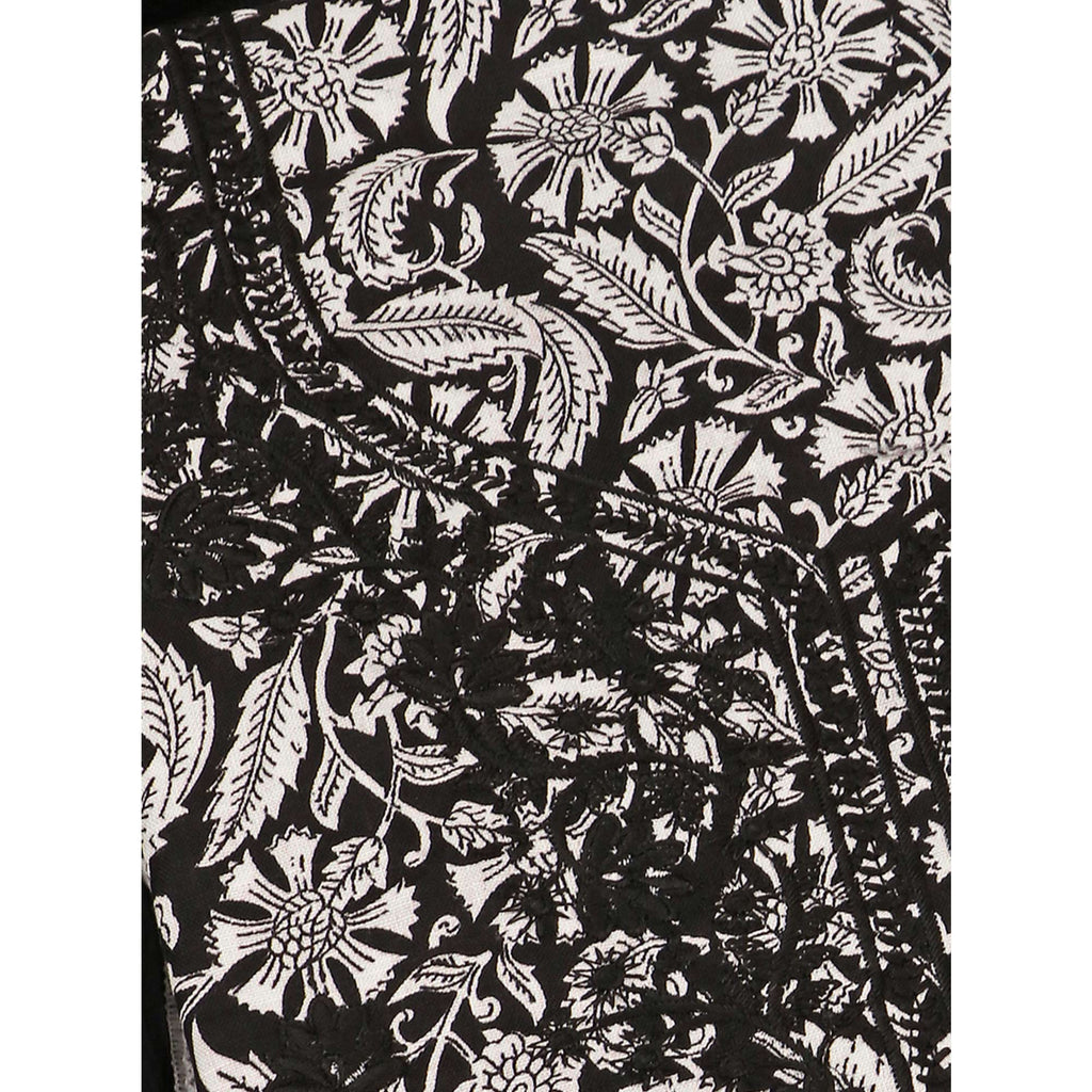 Black Printed With Embroidery Pure Cotton Dress Material