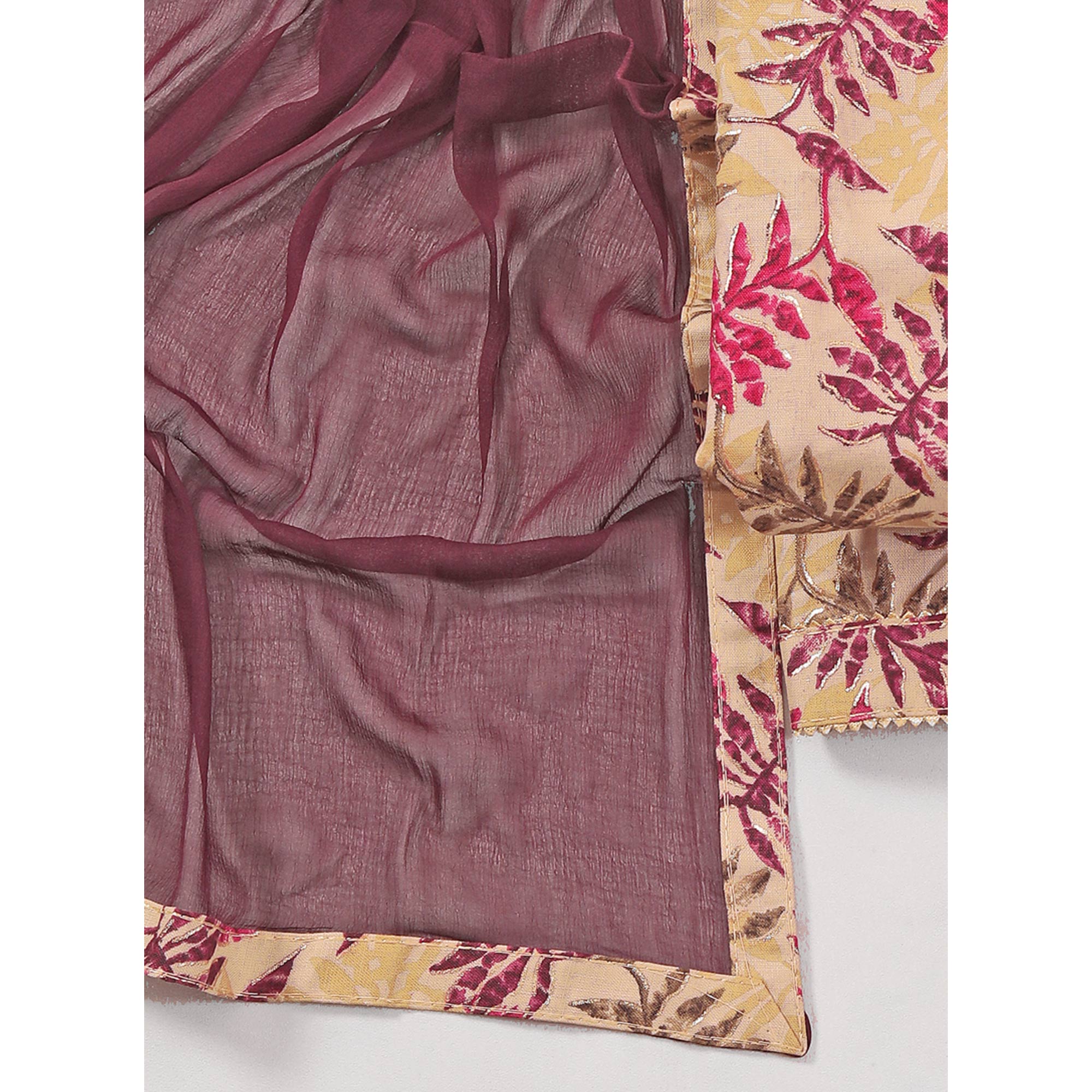 Chikoo & Wine Foil Printed With Handwork Pure Pure Cotton Dress Material