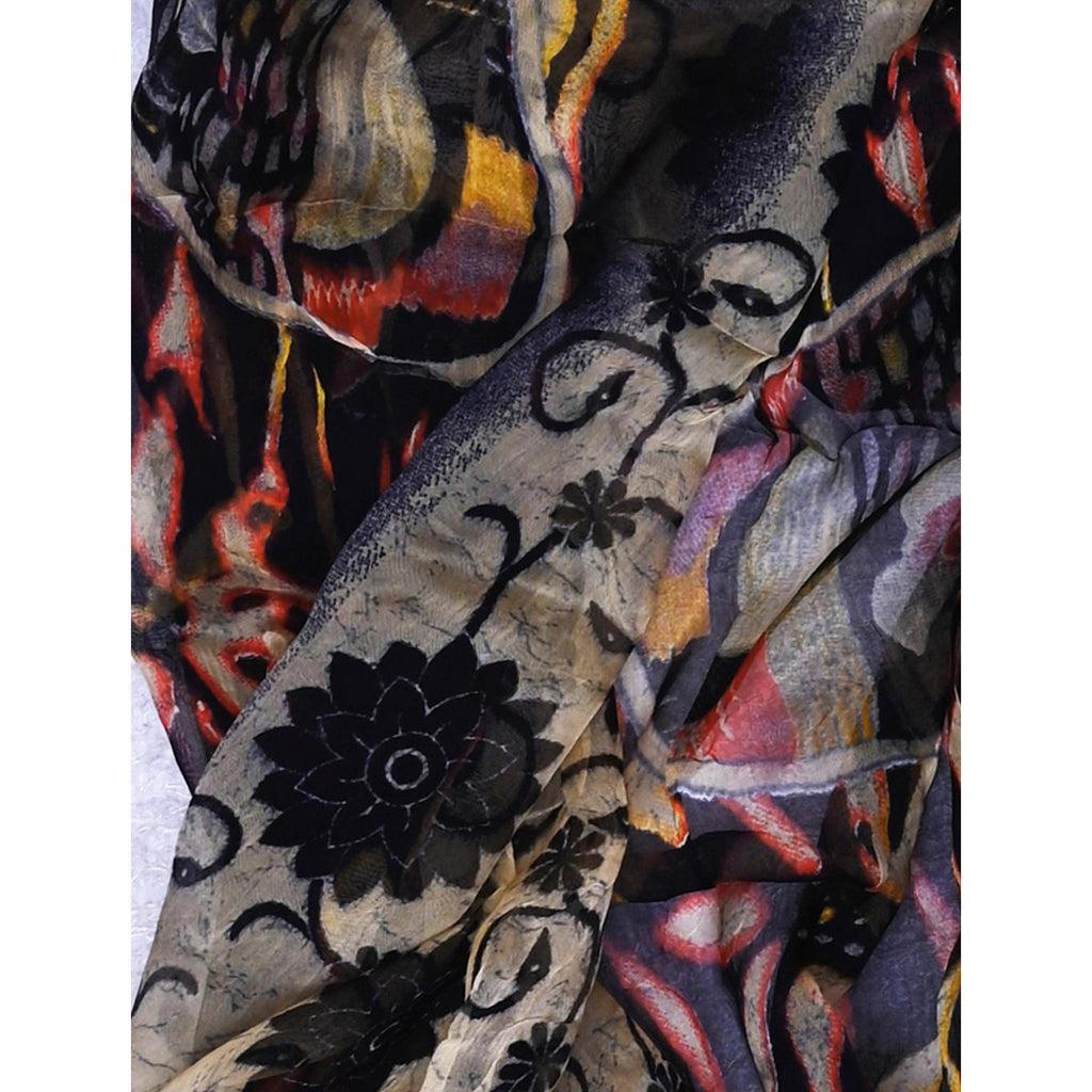 Black Floral Printed With Stone Work Yoke Pure Cotton Dress Material