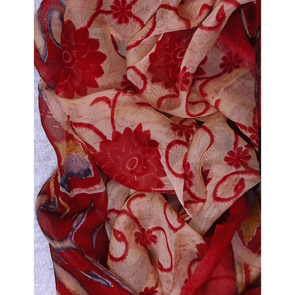 Maroon Floral Printed With Stone Work Yoke Pure Cotton Dress Material