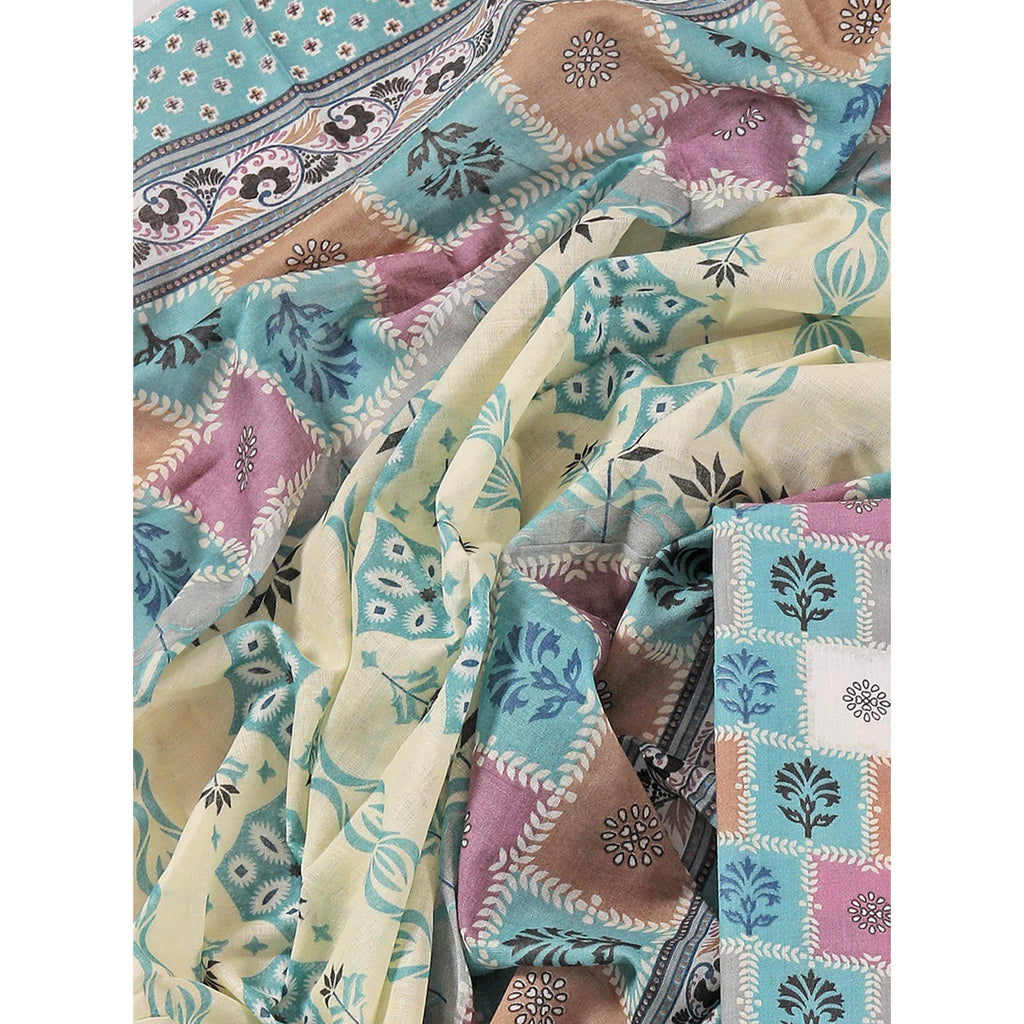 Blue Floral Printed With Gota Patti Work Pure Cotton Dress Material