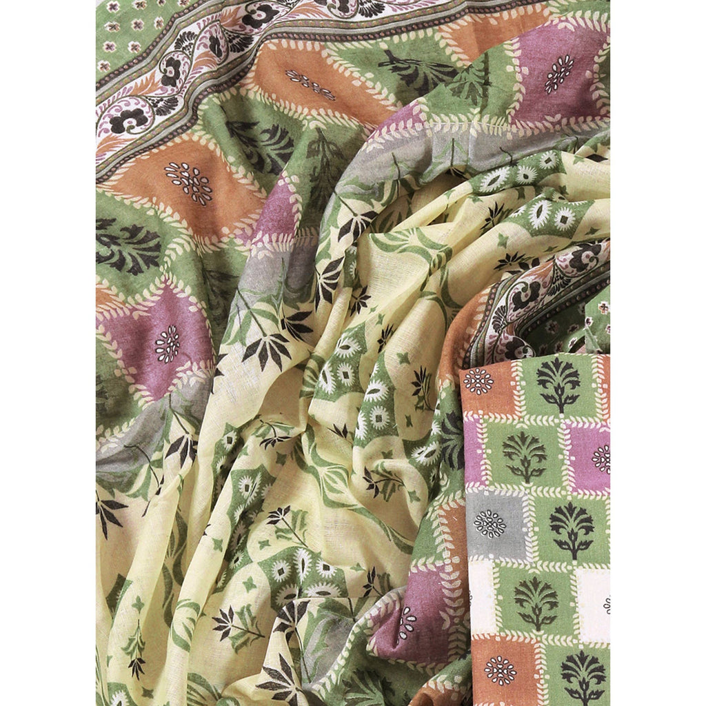 Green Floral Printed With Gota Patti Work Pure Cotton Dress Material