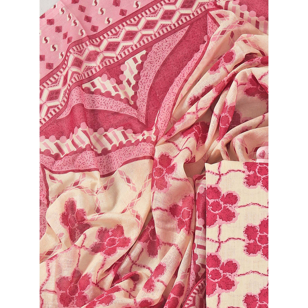 Pink Floral Printed With Gota Patti Work Pure Cotton Dress Material