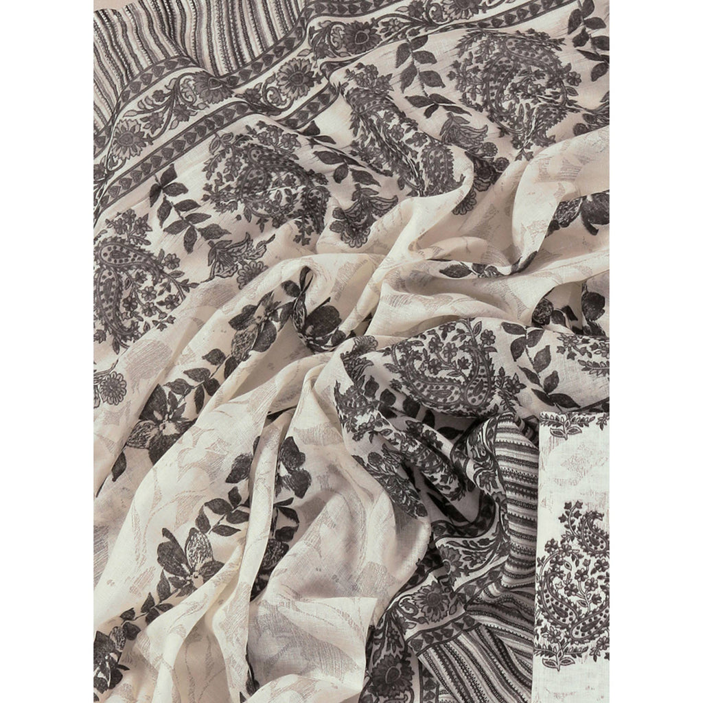 Offwhite Floral Printed With Gota Patti Work Pure Cotton Dress Material