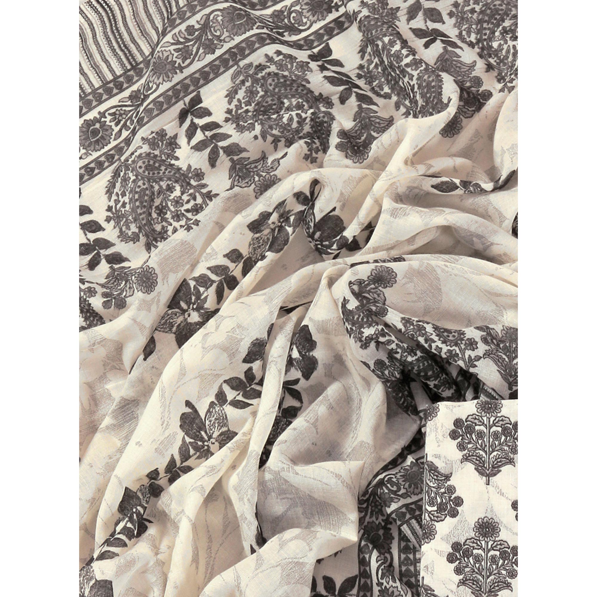 Offwhite Floral Printed With Gota Patti Work Pure Cotton Dress Material