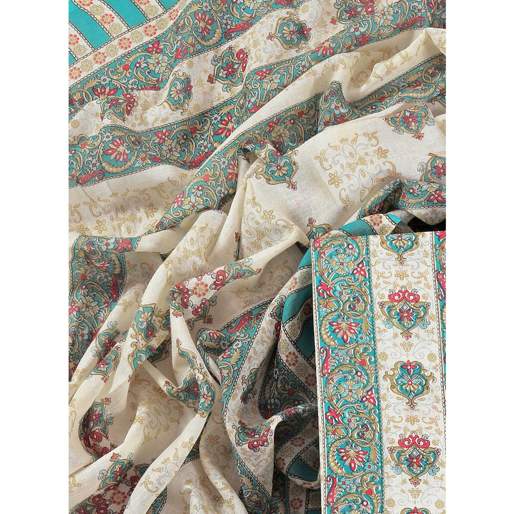 Blue Floral Printed With Gota Patti Work Pure Cotton Dress Material