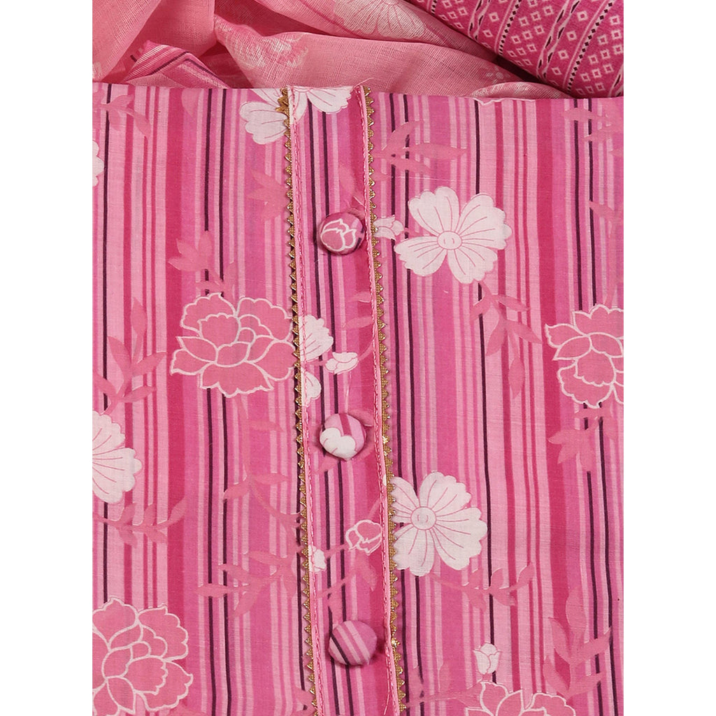 Elegant Pink Pure Cotton Ensemble Showcasing Subtle Floral Print Work Dress Material