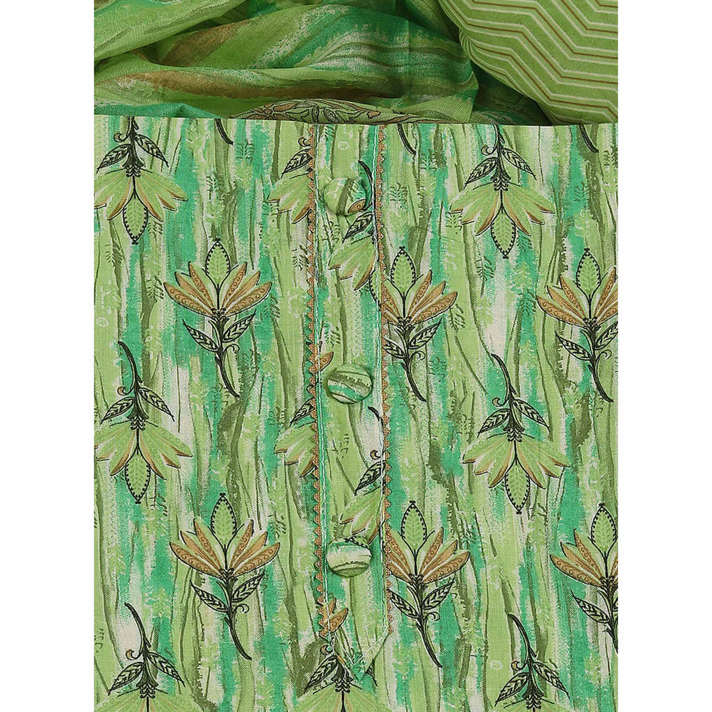 Green Pure Cotton Ensemble with All-Over Floral Motif Designs Dress Material