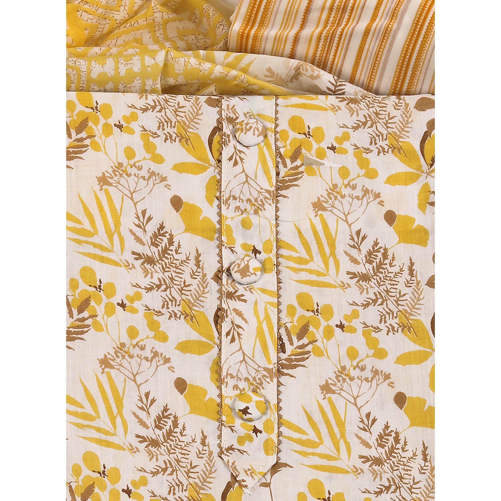 Floral Motifs on Mustard Pure Cotton Dress Material for Effortless Style