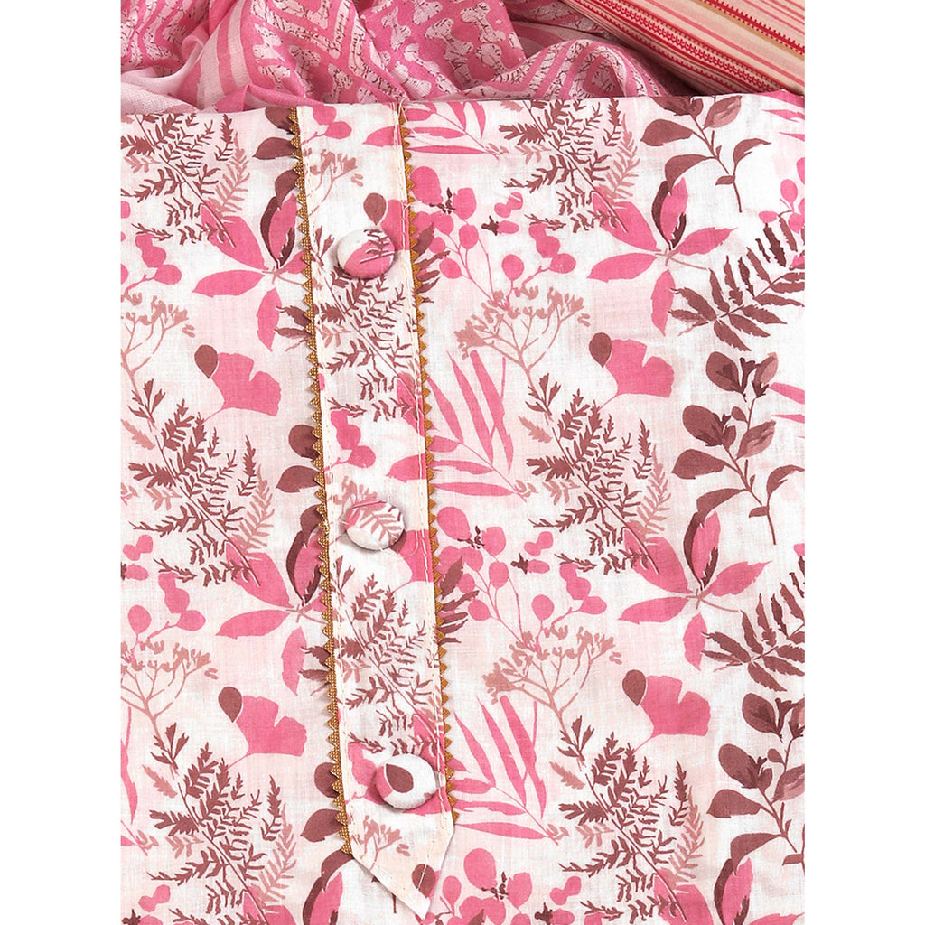 Floral Motifs on Pink Pure Cotton Dress Material for Effortless Style