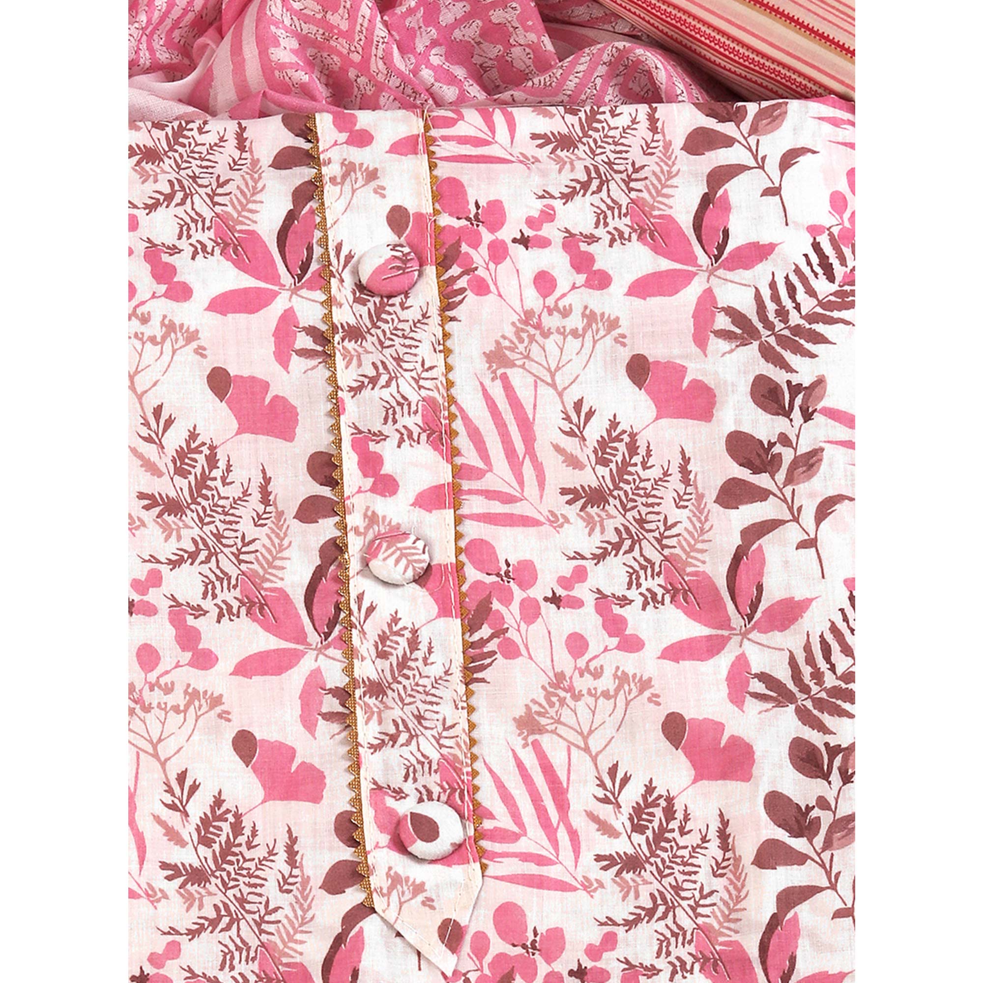 Floral Motifs on Pink Pure Cotton Dress Material for Effortless Style