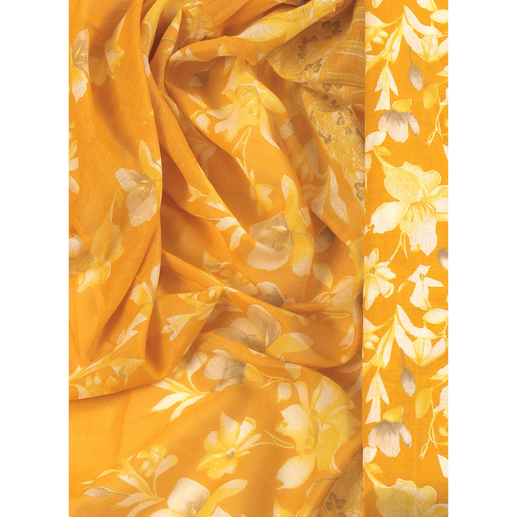 Mustard Floral Motif Printed Dress Material for Effortless Elegance
