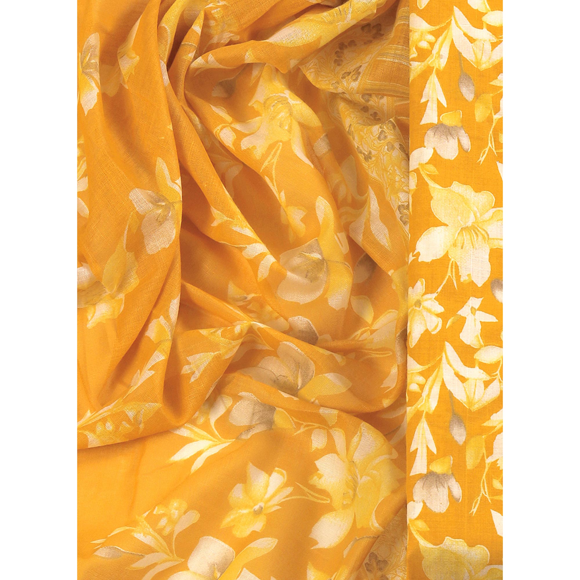 Mustard Floral Motif Printed Dress Material for Effortless Elegance