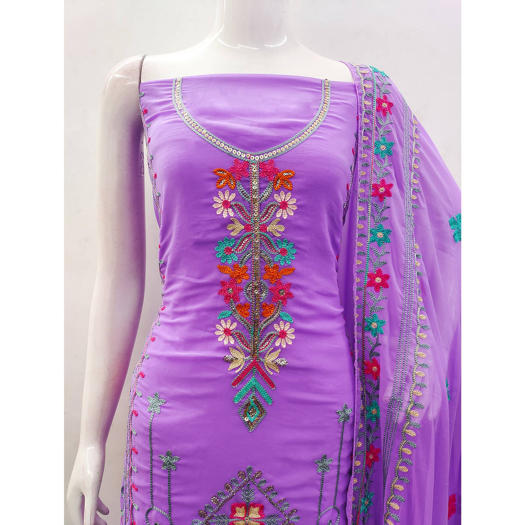 Lavender Floral Sequins Embroidered Georgette Dress Material