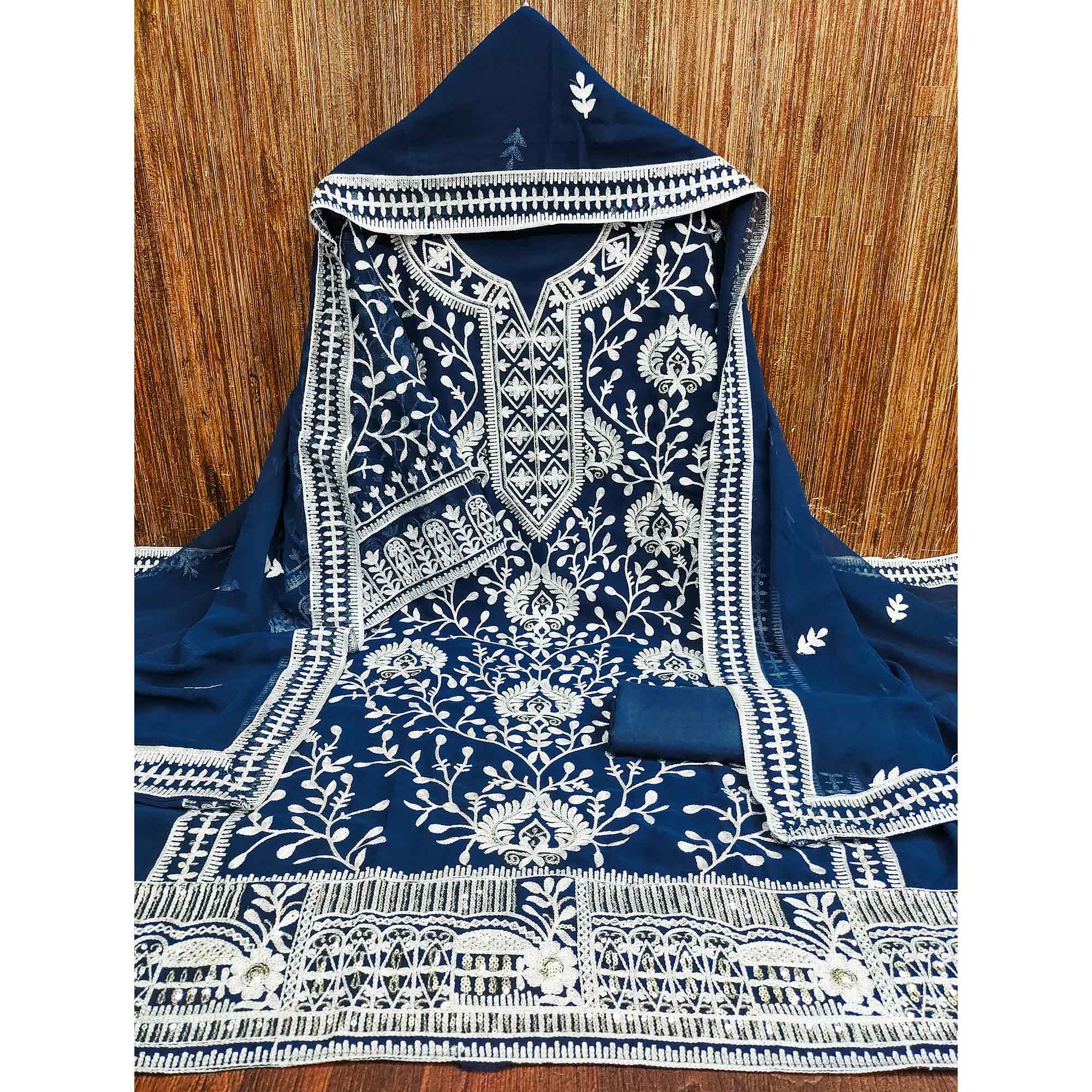 Morpich Floral Sequins Embroidered Georgette Dress Material