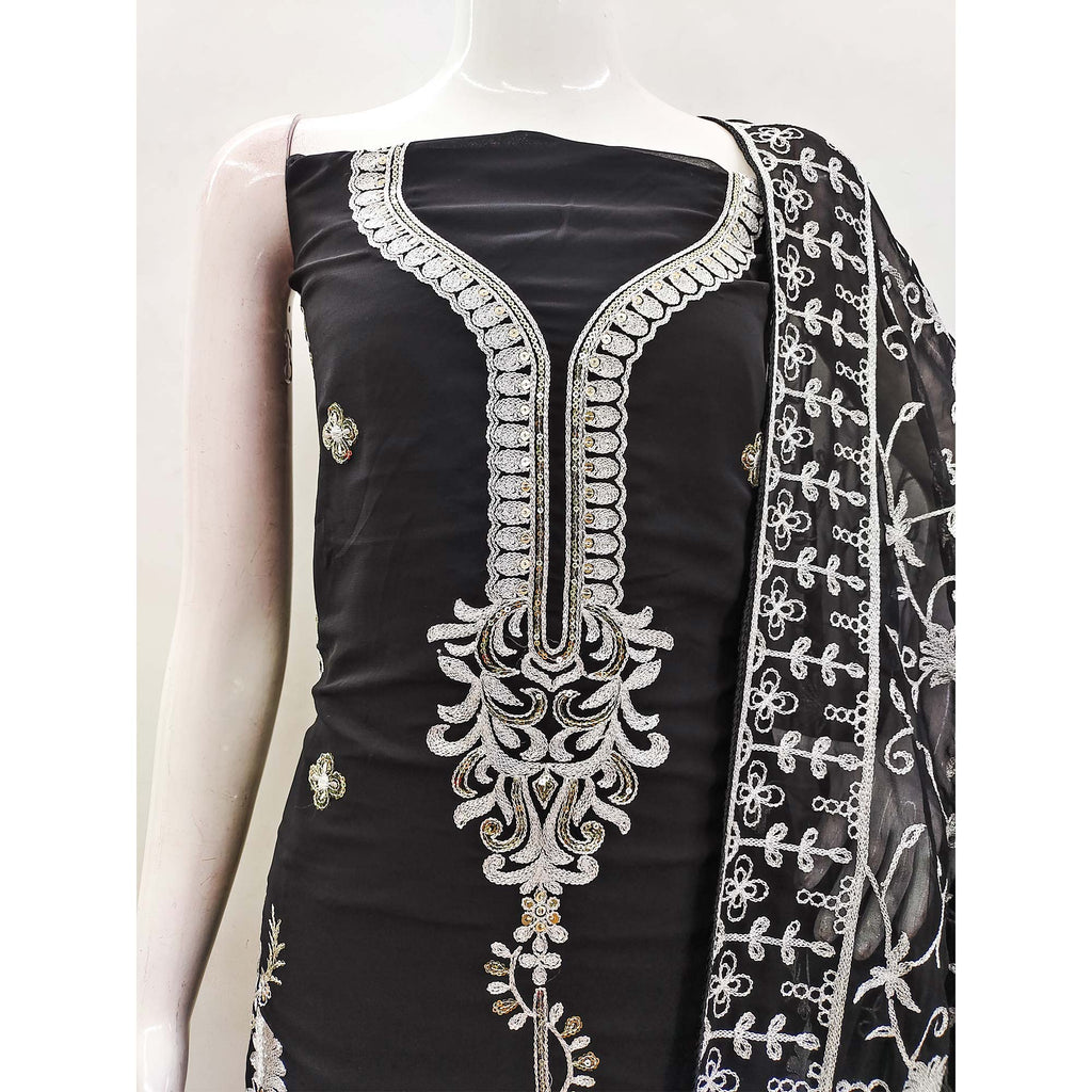 Black Floral Sequins Embroidered Georgette Dress Material