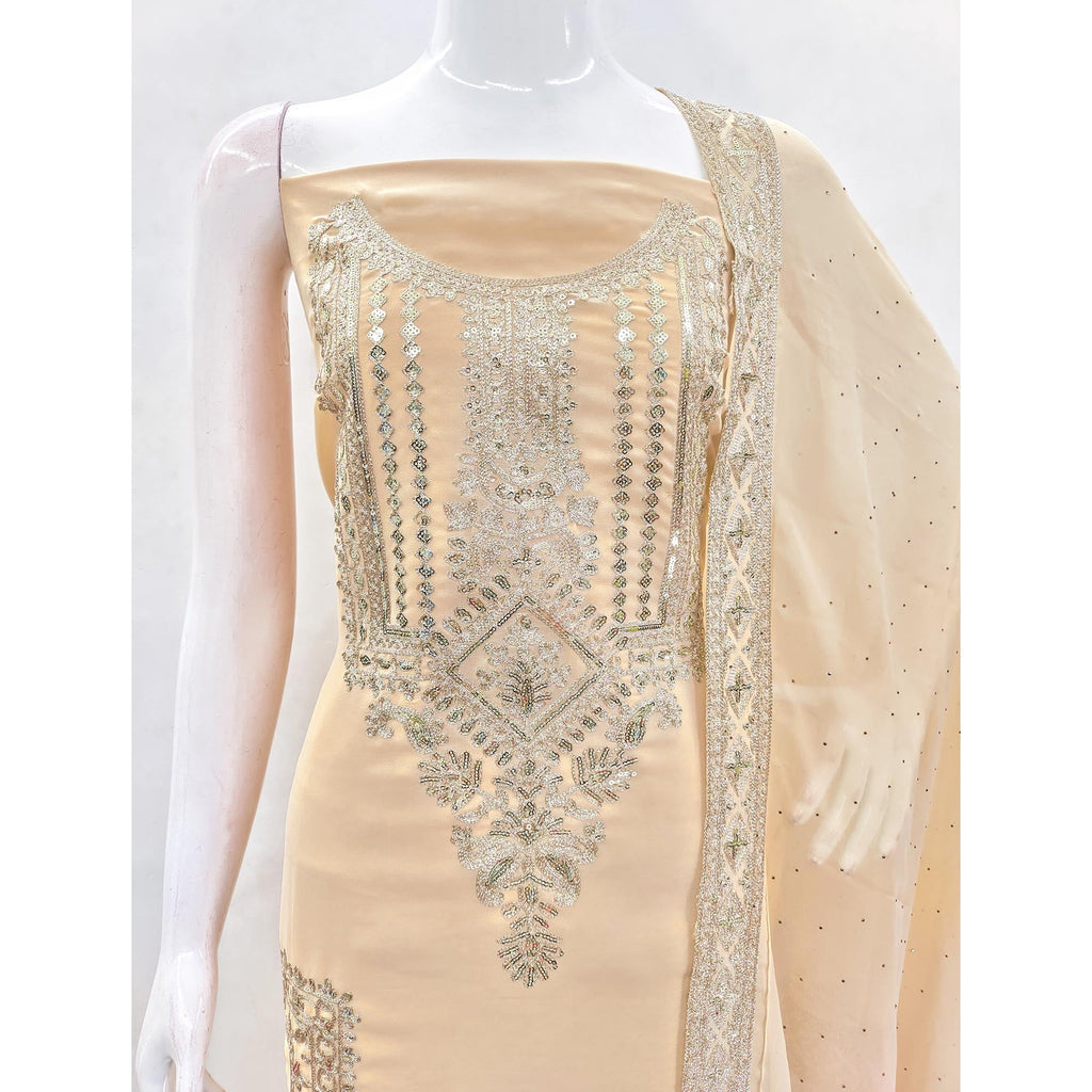 Chikoo Floral Sequins Embroidered Georgette Dress Material