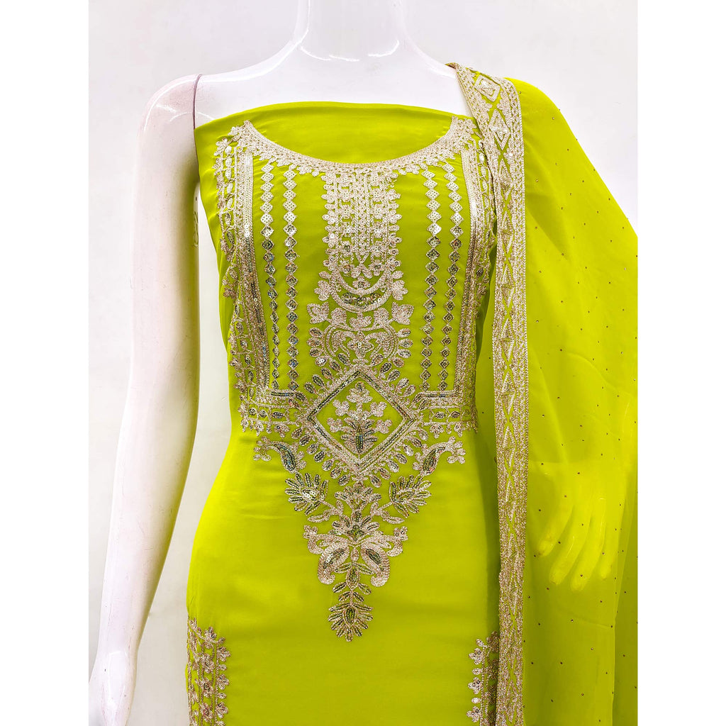 Green Floral Sequins Embroidered Georgette Dress Material