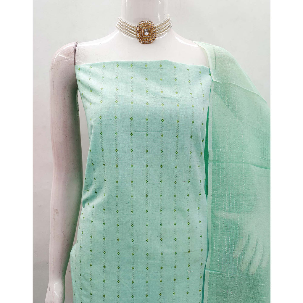 Graceful Turquoise Woven Poly Cotton Blend Dress Material