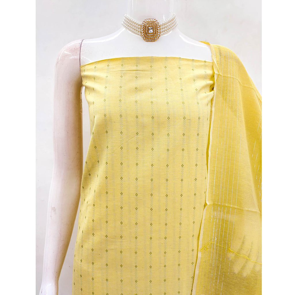 Elegant Yellow Woven Poly Cotton Blend Dress Material