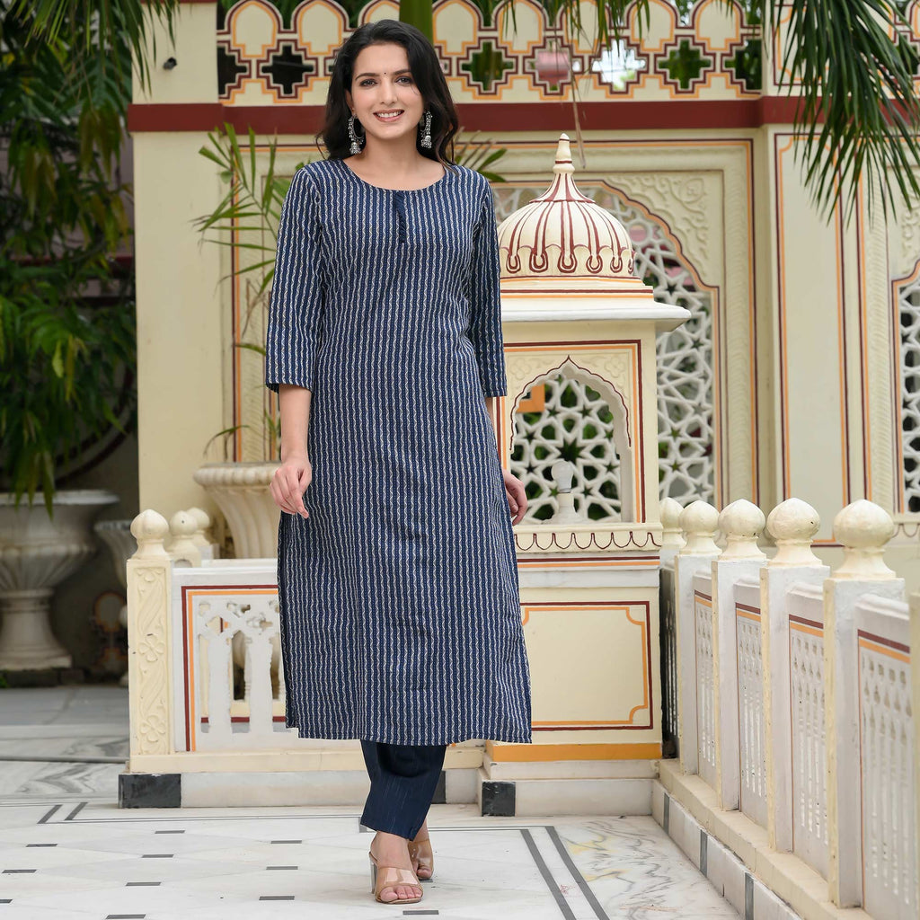 Navy Blue Woven Cotton Blend Dress Material