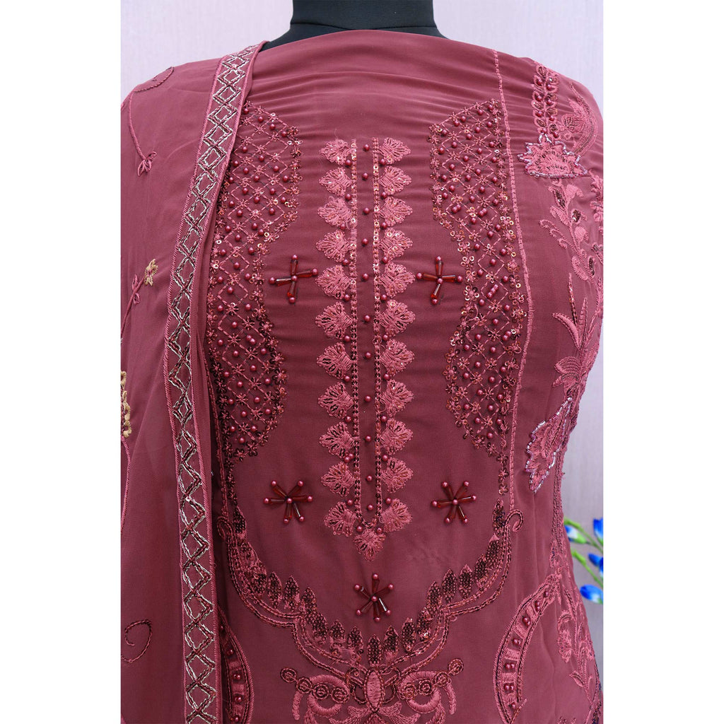 Dusty Pink Heavy Embroidered Work Georgette Dress Material
