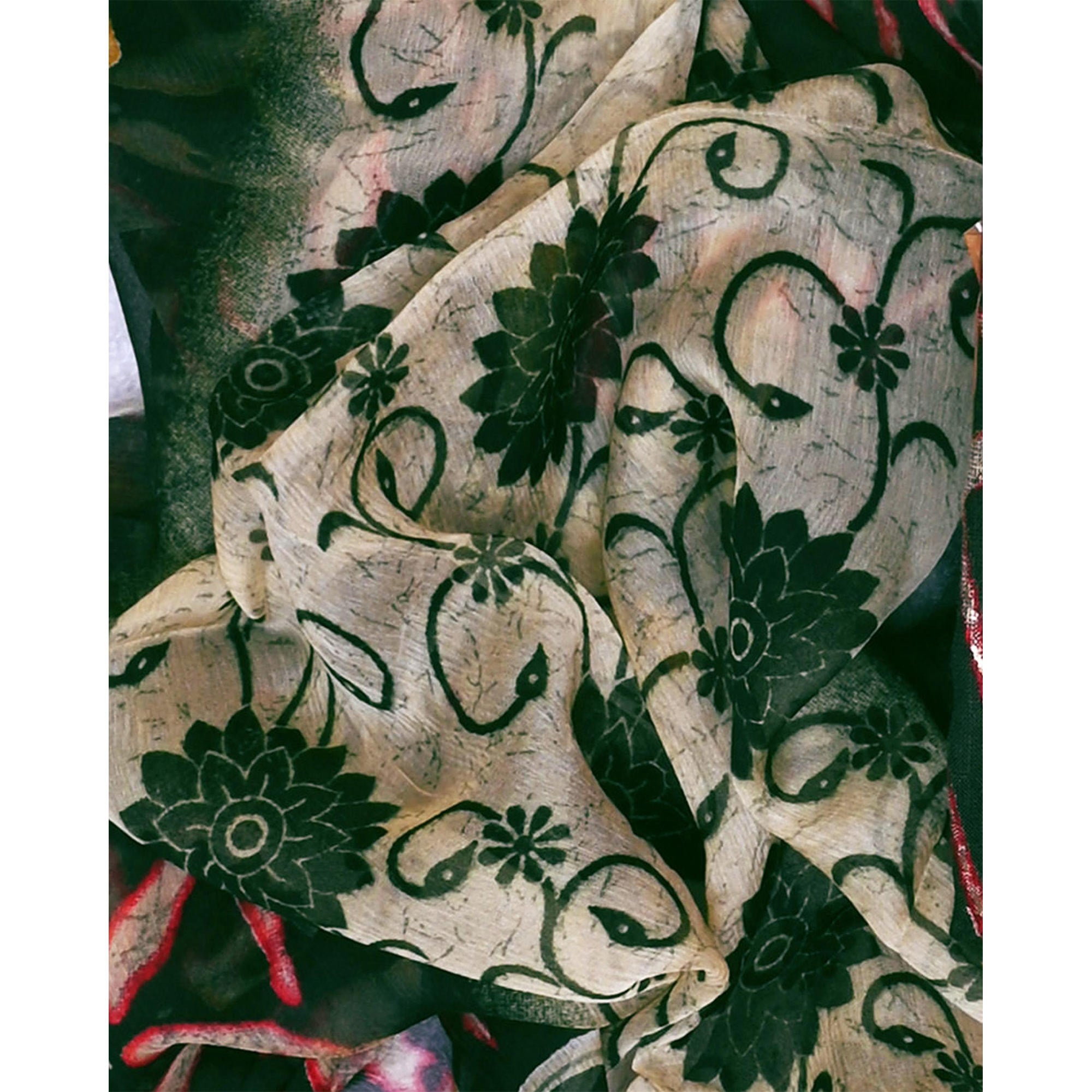 Green Floral Printed Pure Cotton Dress Material