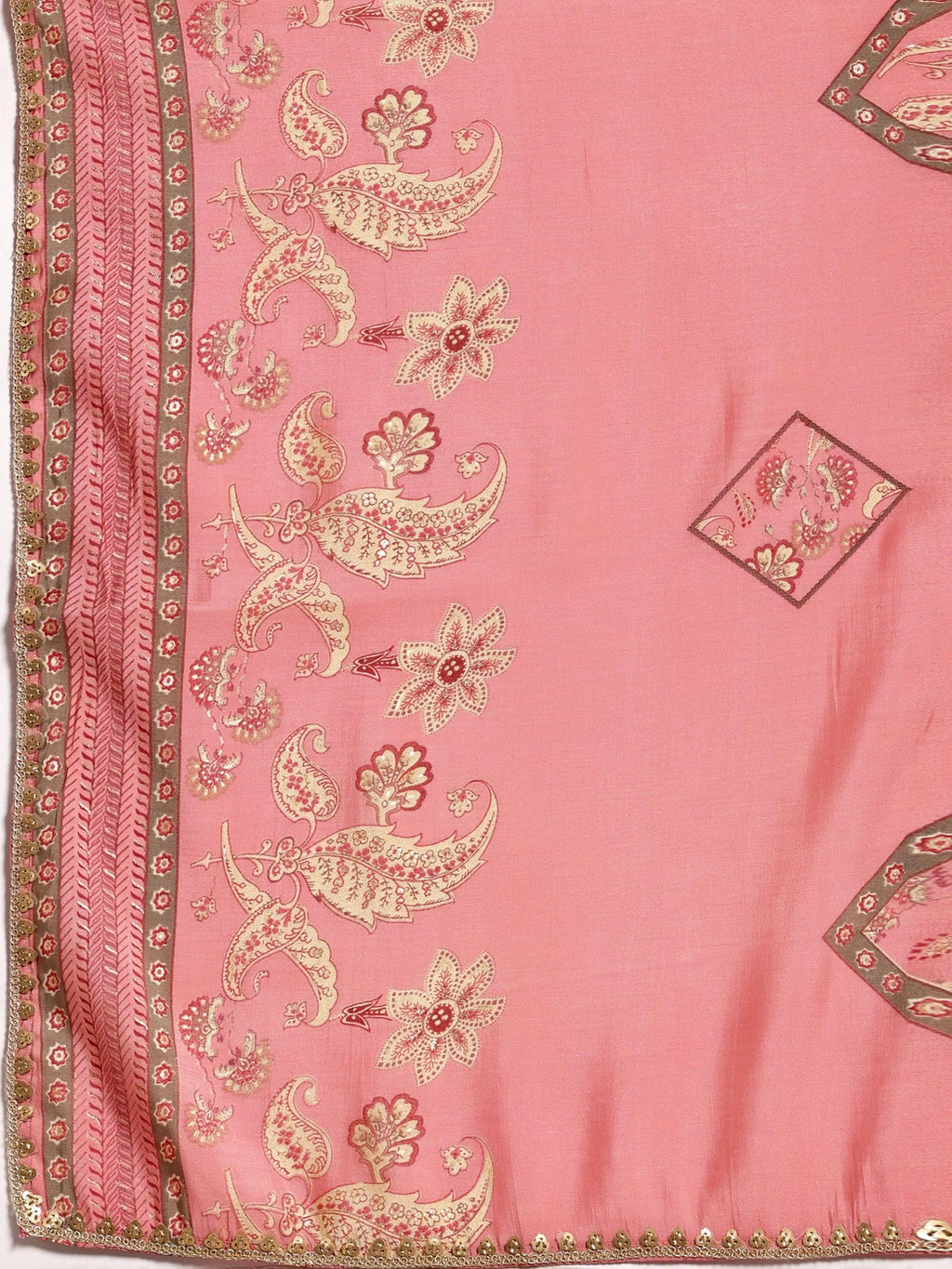 Pink Printed Silk Blend Straight Suit With Dupatta