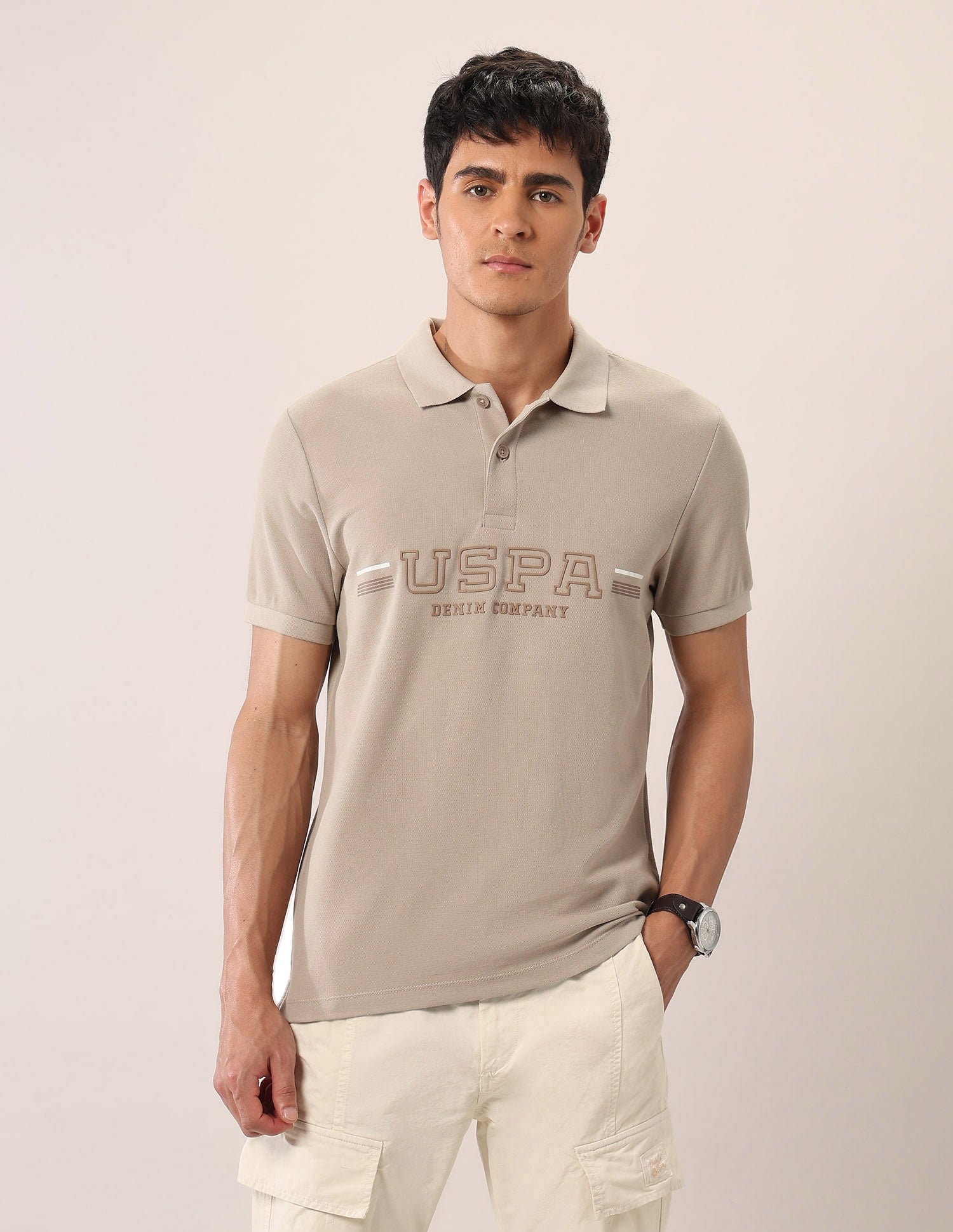 Brand Embossed Muscle Fit Polo Shirt