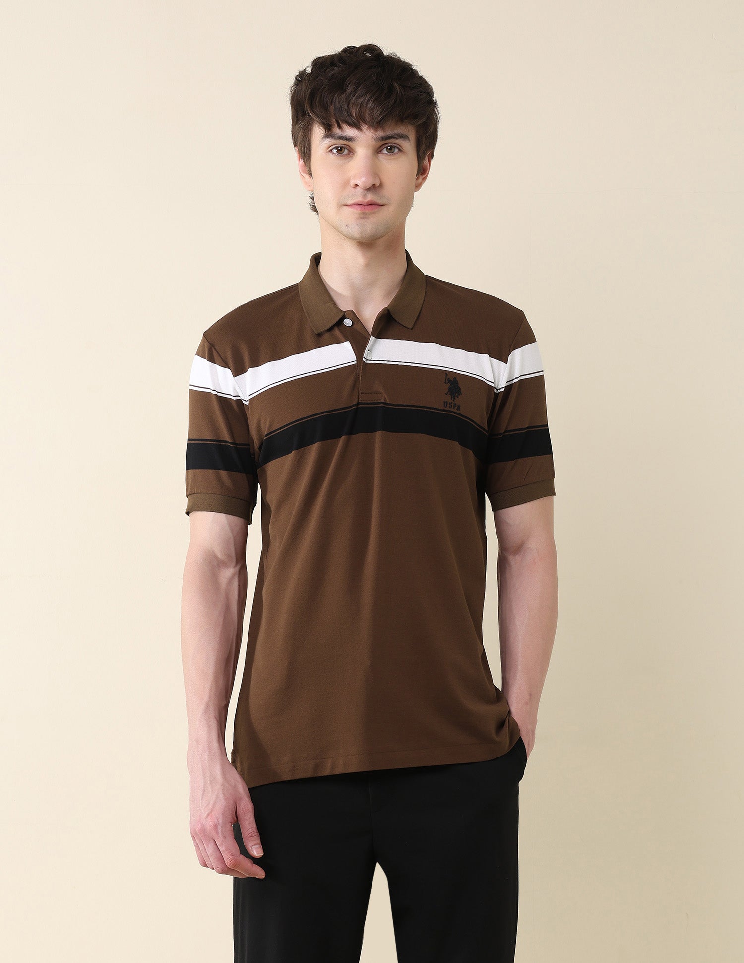 Horizontal Striped Modern Monochrome Polo Shirt