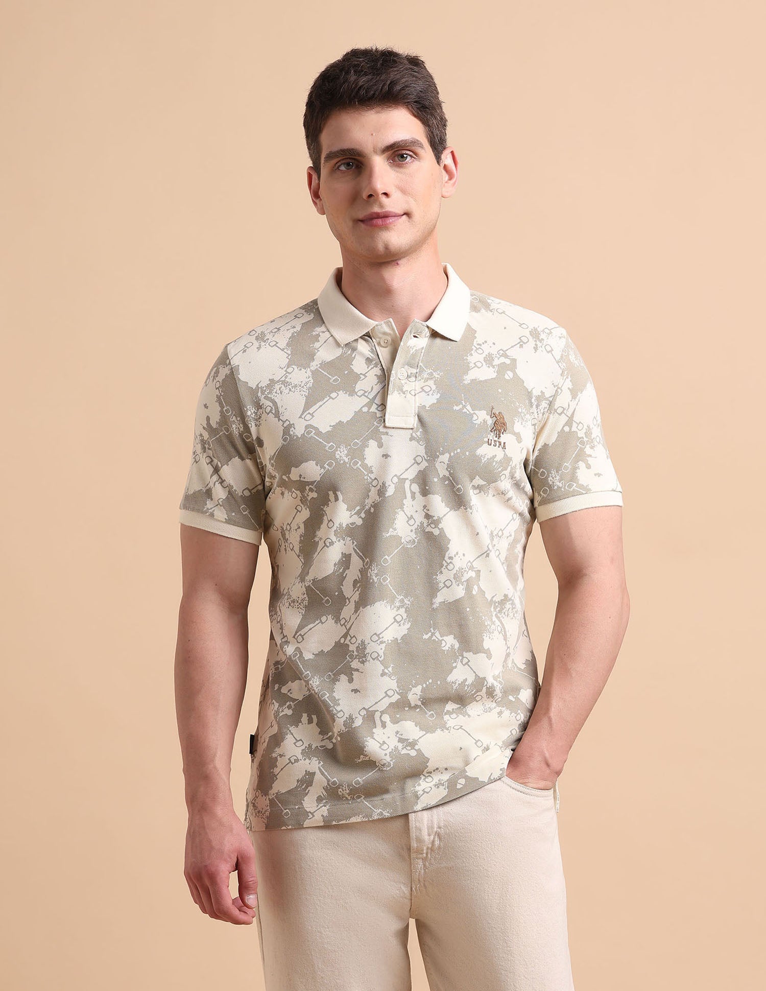 Abstract Printed Pure Cotton Polo Shirt