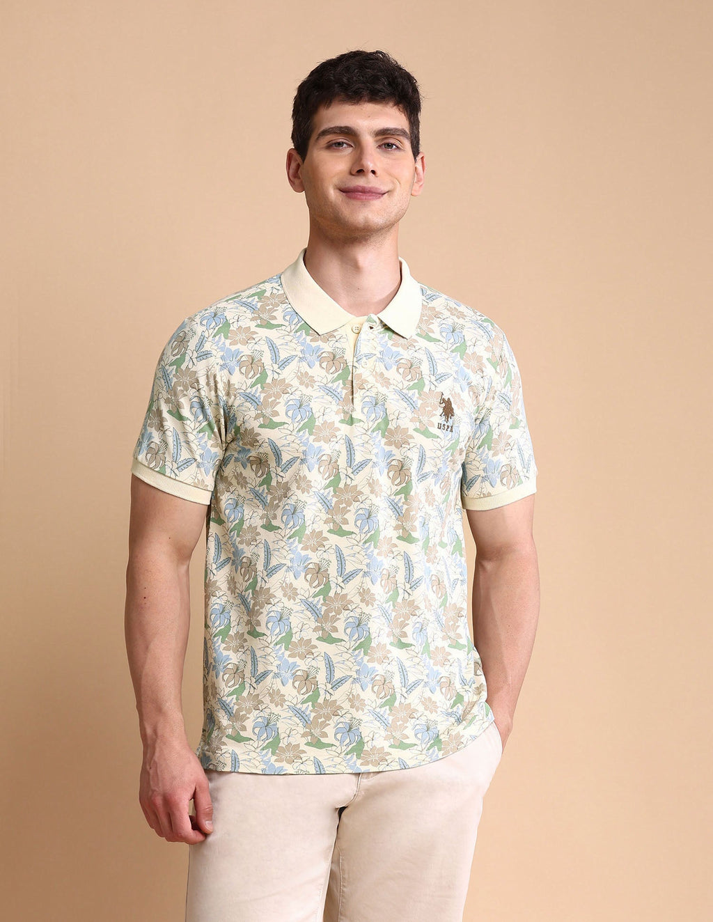 Floral Printed Slim Fit Polo Shirt